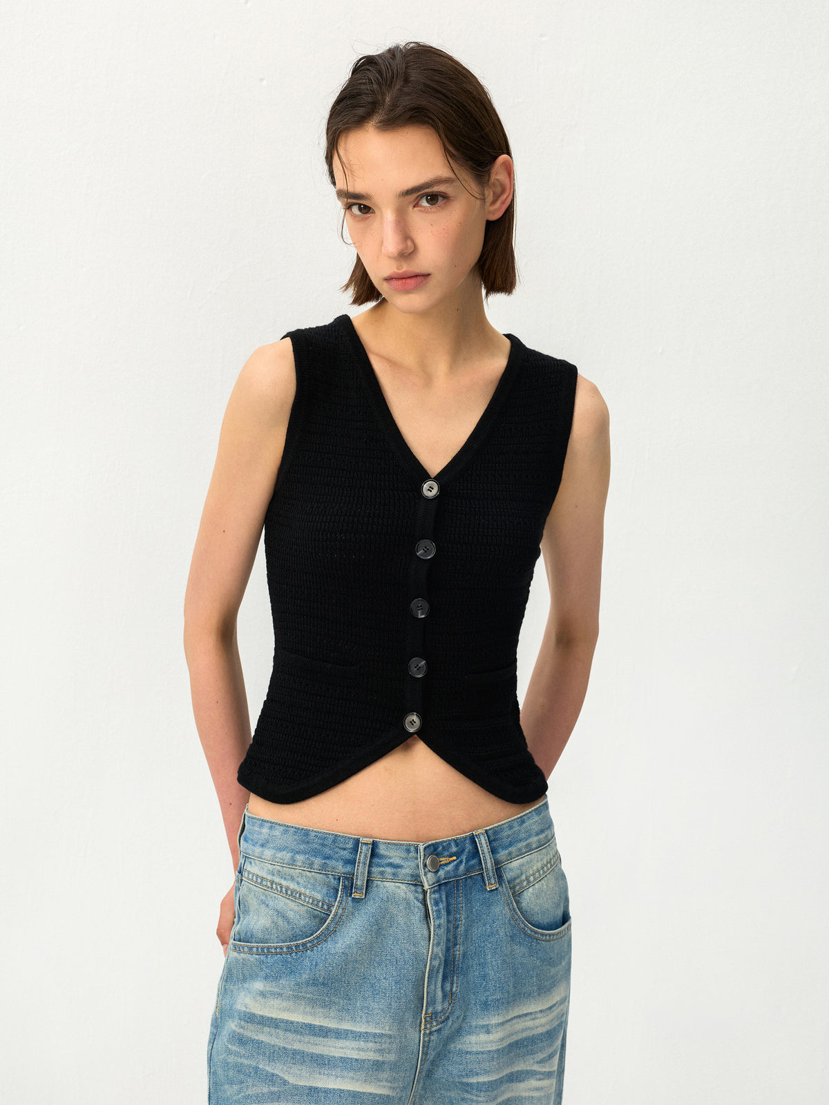 CUBIC V-Neck Button Front Knit Vest-2