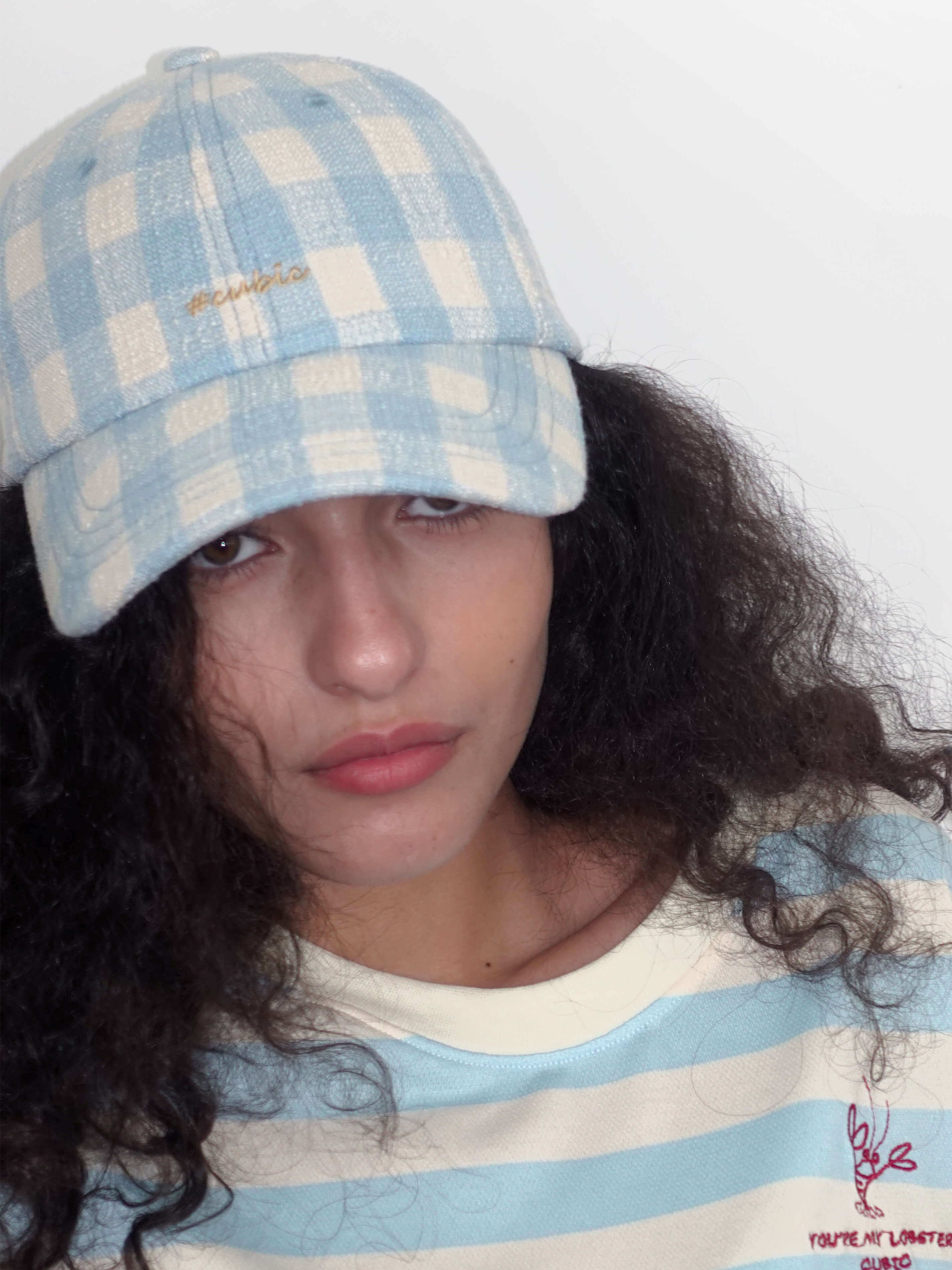 CUBIC Embroidered Plaid Pattern Cap-3