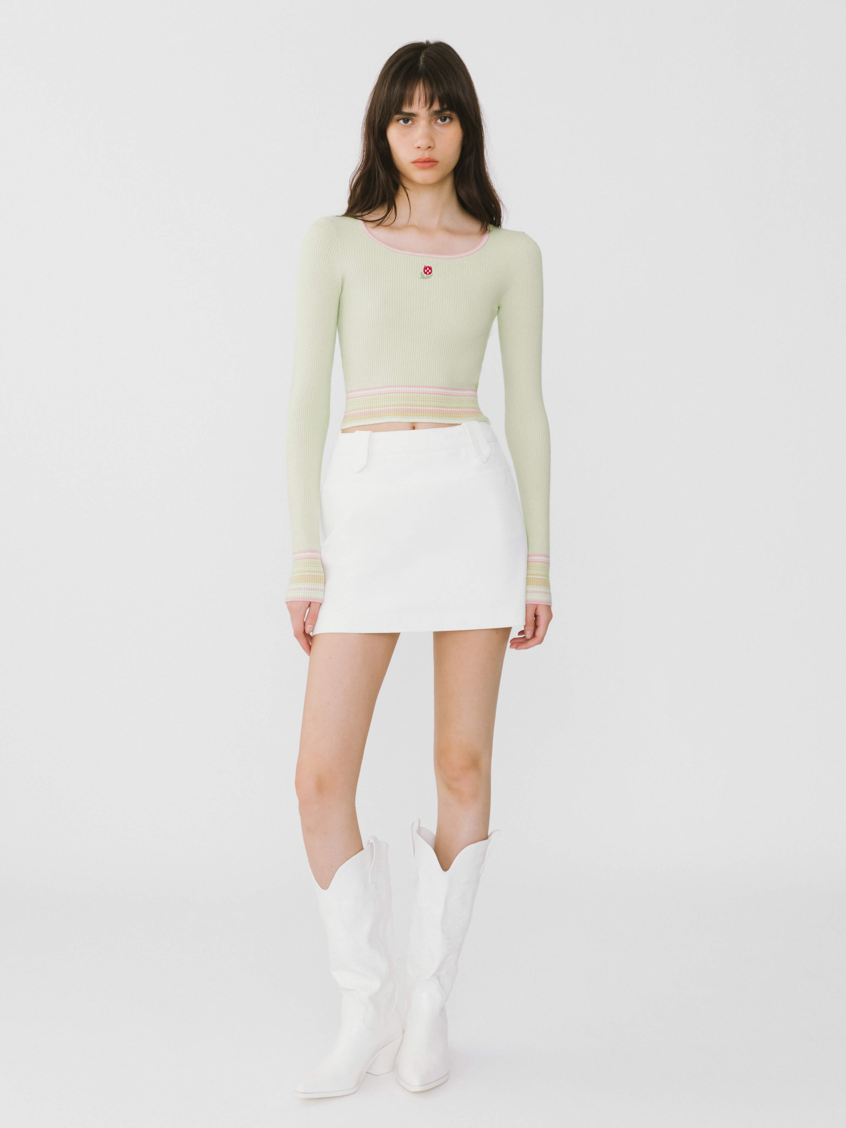 Boat Neck Long Sleeve Knit Top-8