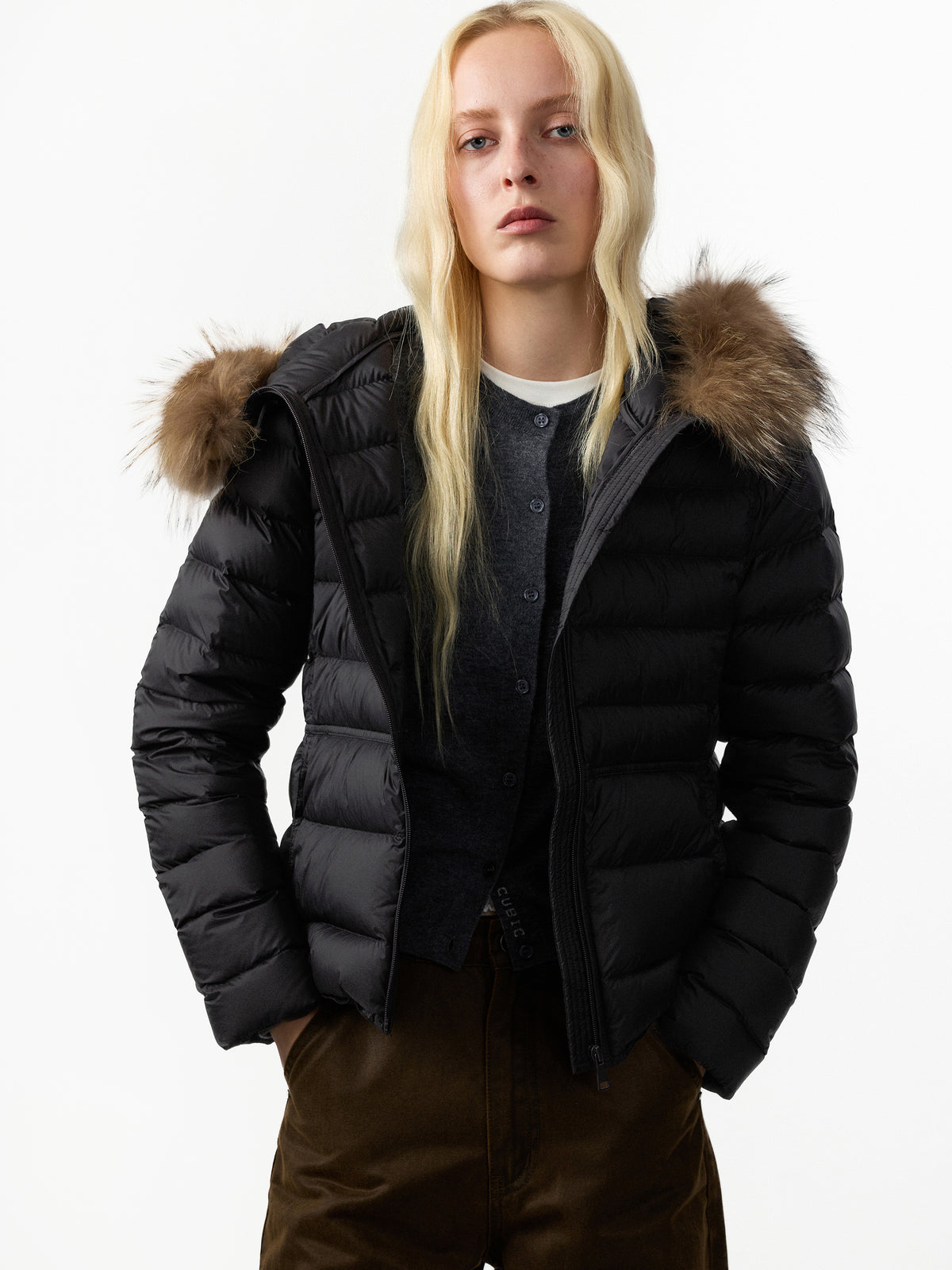 CUBIC Detachable Fur‑Trim Short Puffer Jacket-2