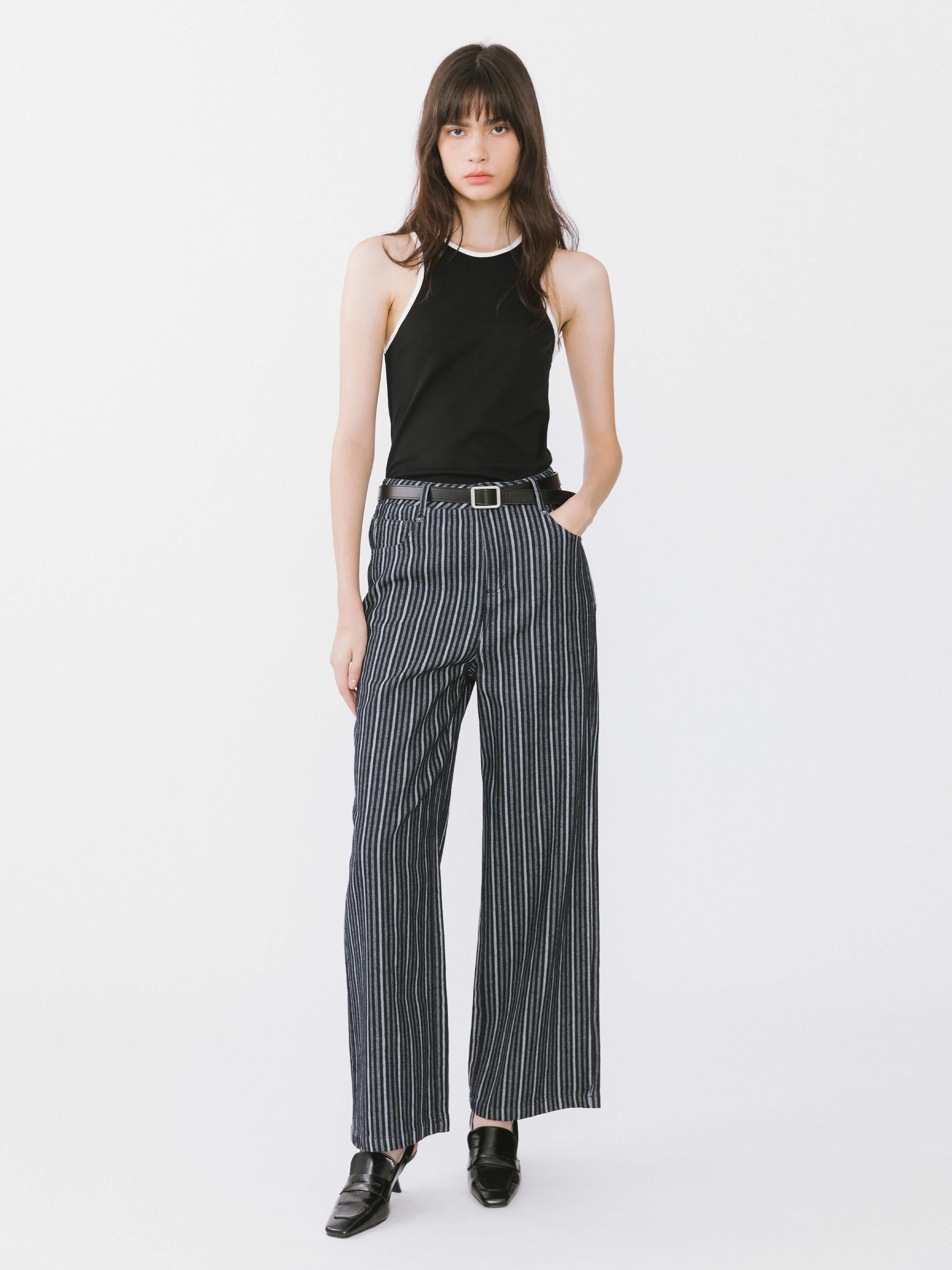 Pinstriped Wide Leg Cropped Jeans-2