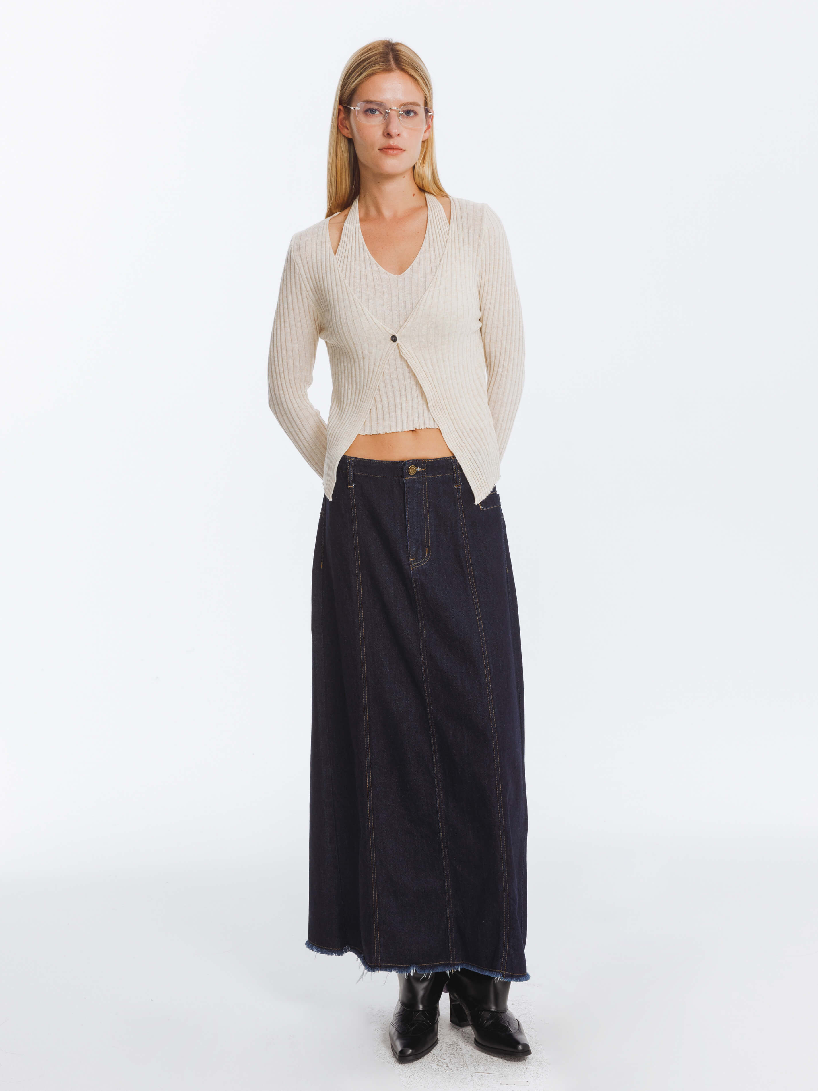 Single Button Cardigan with Wool Blend-2