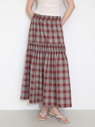 Elastic Drawstring High Waist Checked Skirt