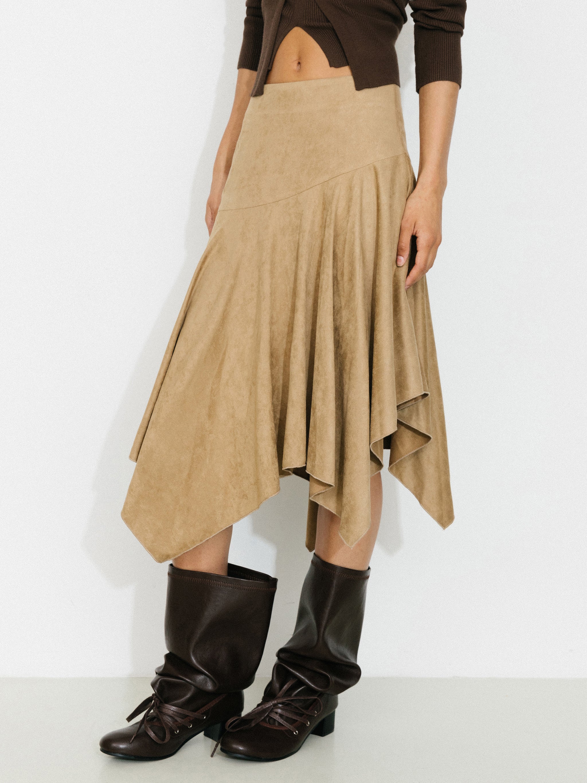Asymmetrical Suede Skirt-2