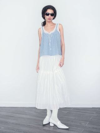 Lace Patchwork Checked Tank Top