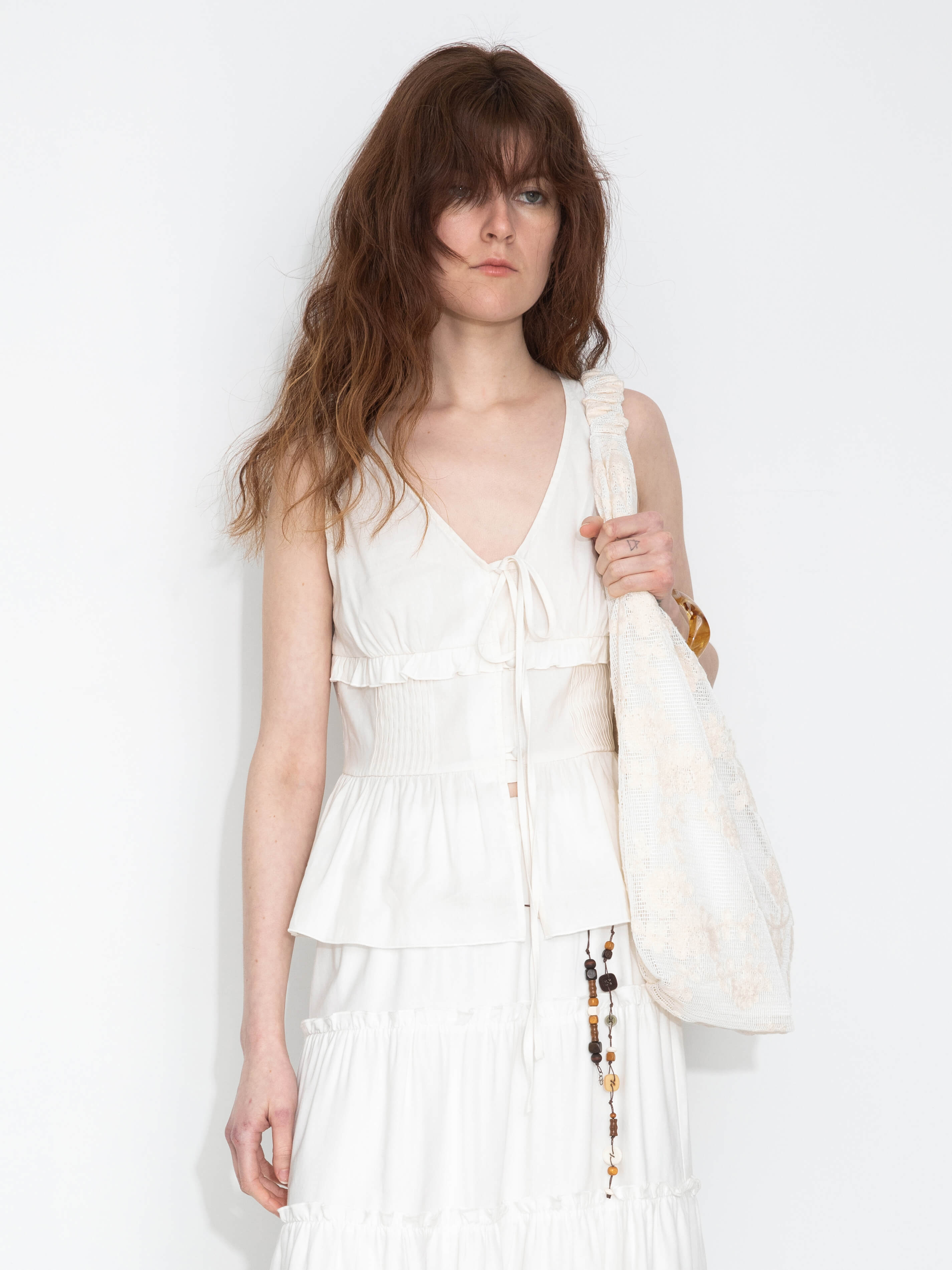 V-Neck Ruffle Trim Tie-Front Sleeveless Top-2