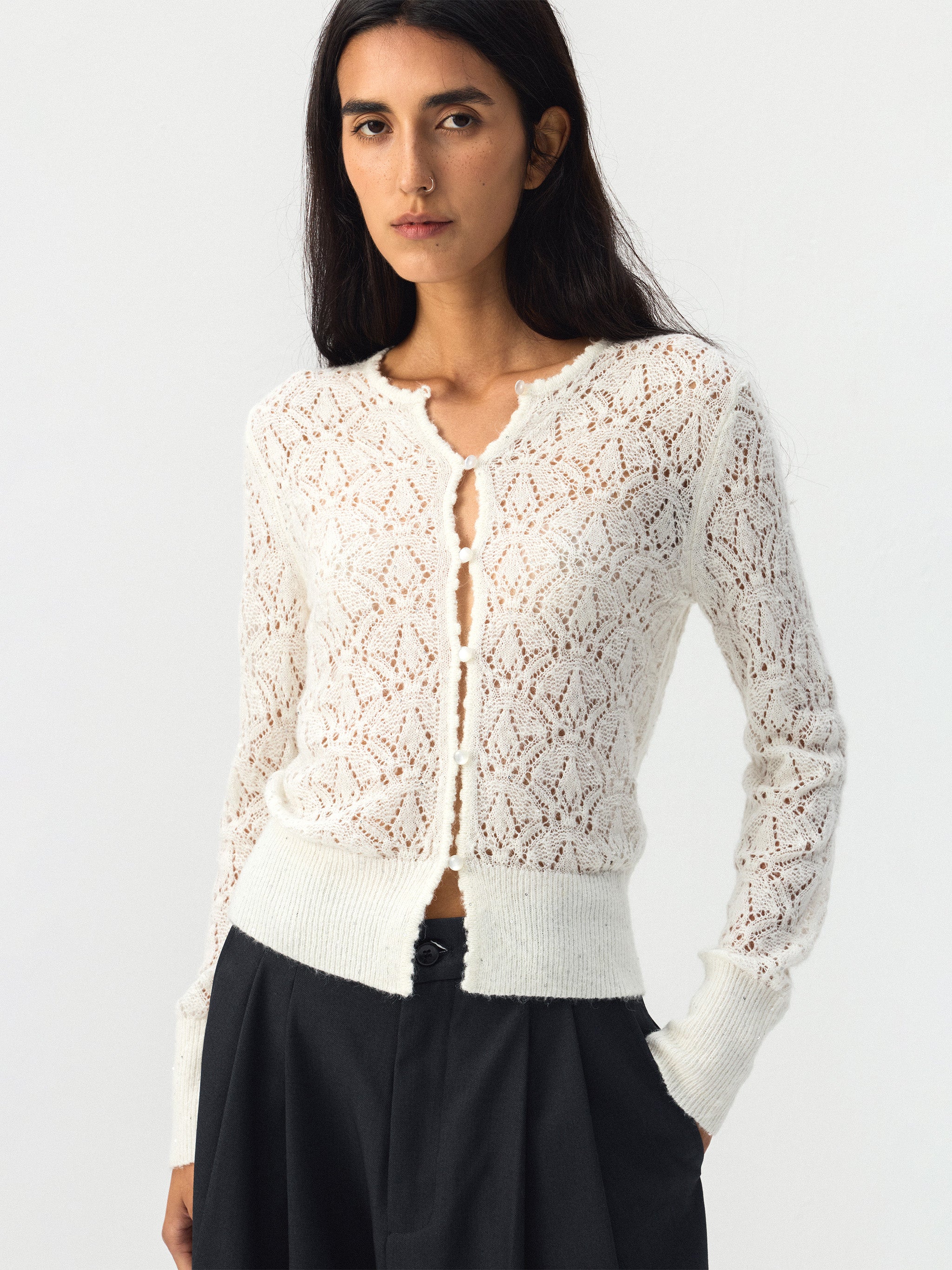 CUBIC Pointelle Button-Up Cardigan-2