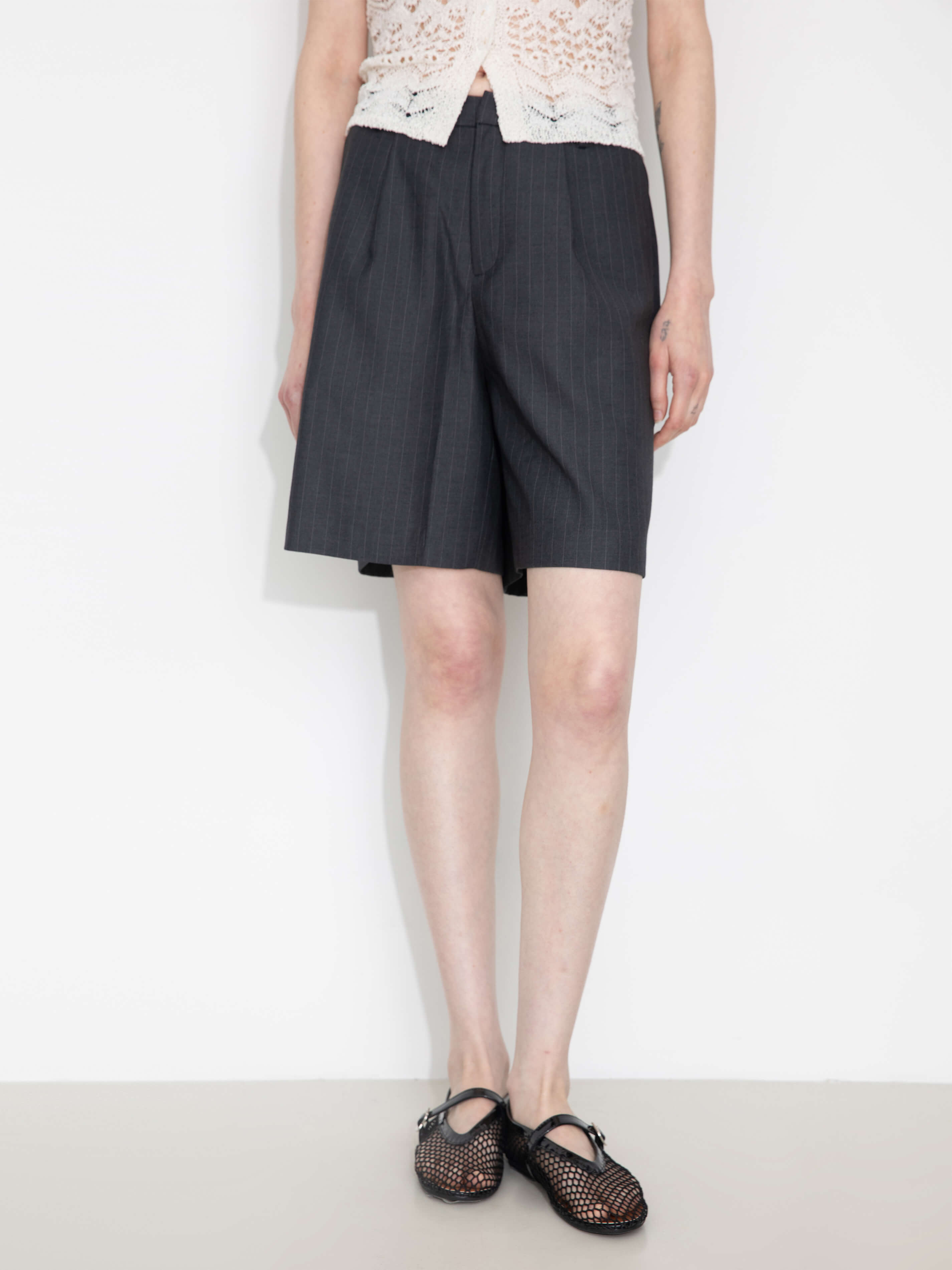 Linen Striped Summer Suit Shorts-2