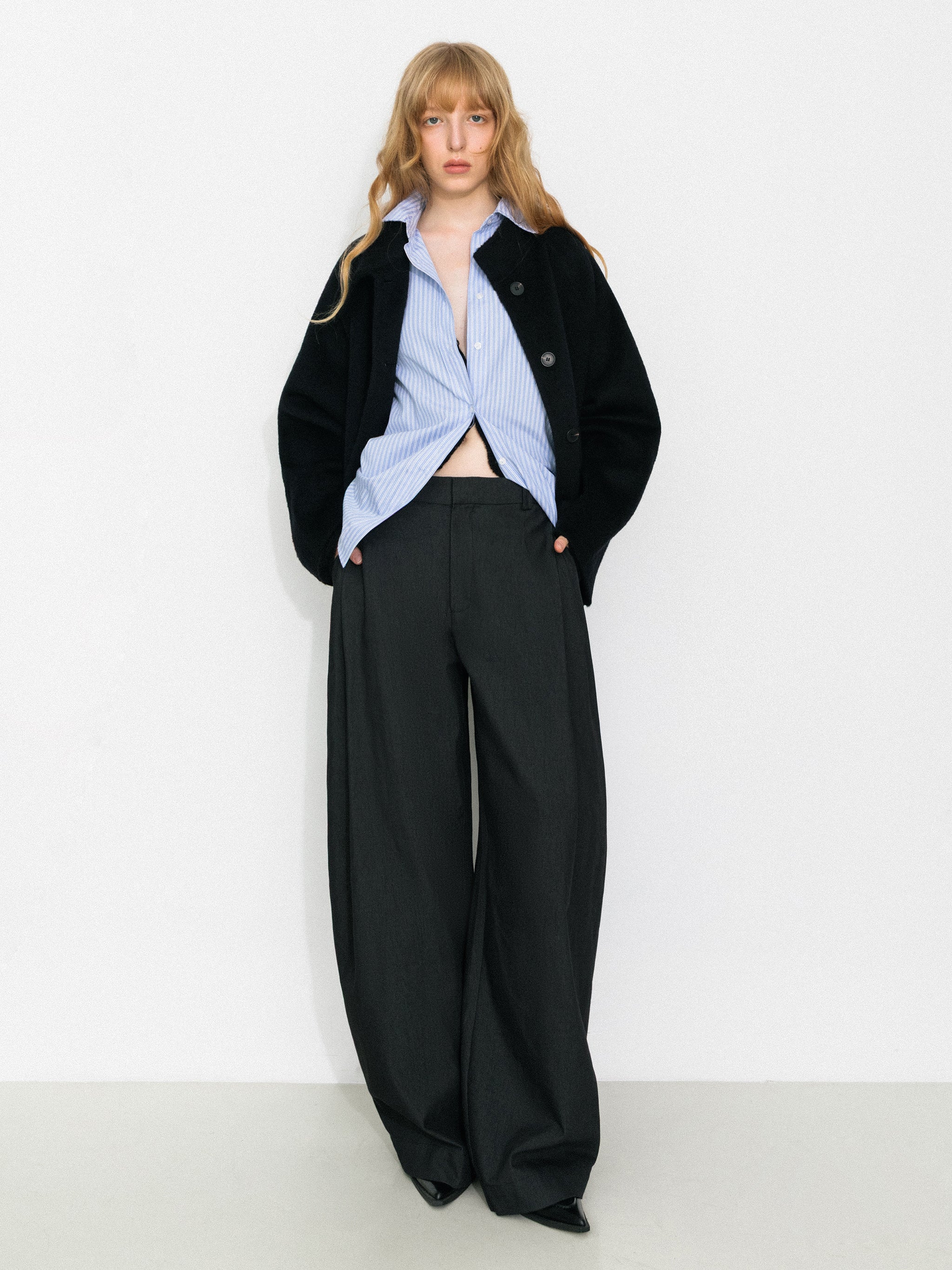 Wool Blend Stand-Collar Mid-Length Coat-2