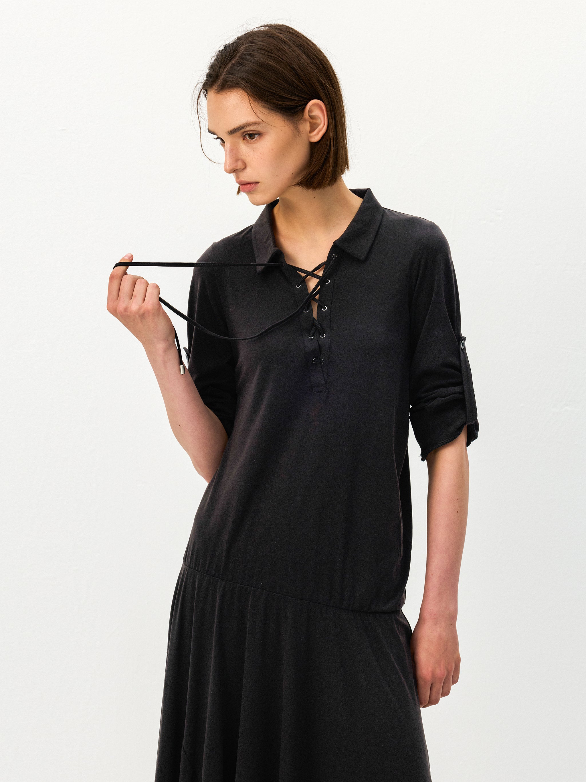 CUBIC Lace-Up Drop-Waist Midi Dress-2