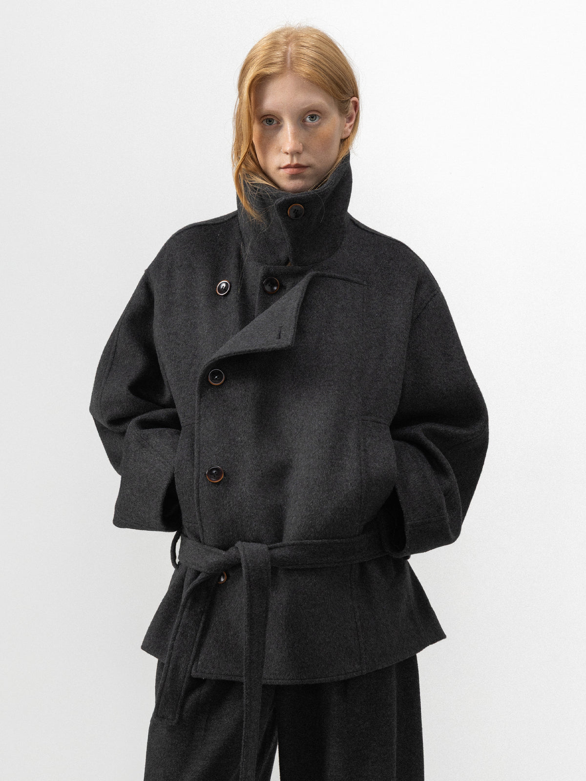 CUBIC Belted Double-Breasted Wool Coat-2