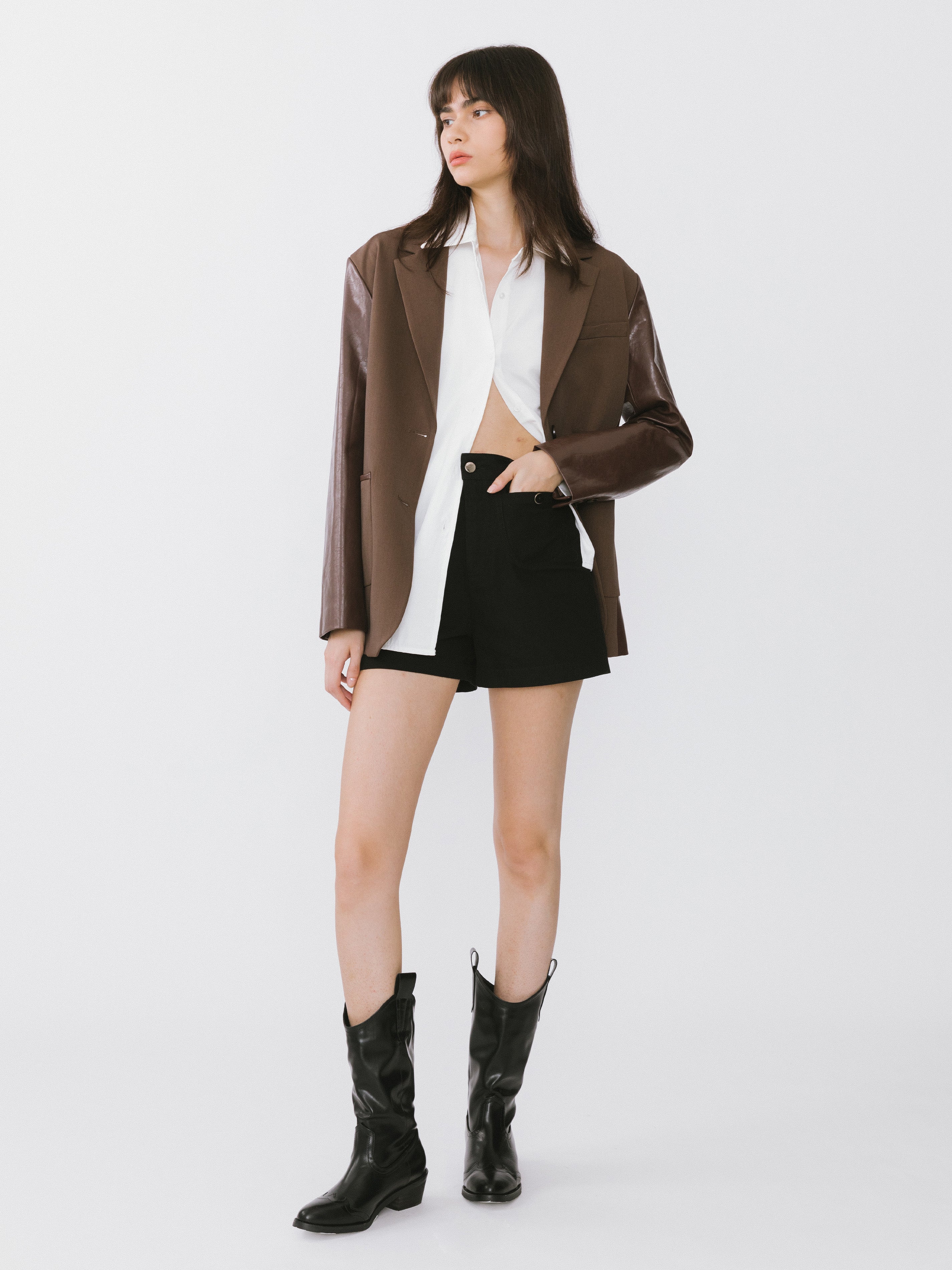 Faux Leather and Wool Oversized Blazer-2