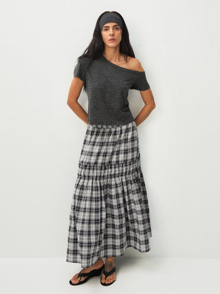 Elastic Drawstring High Waist Checked Skirt