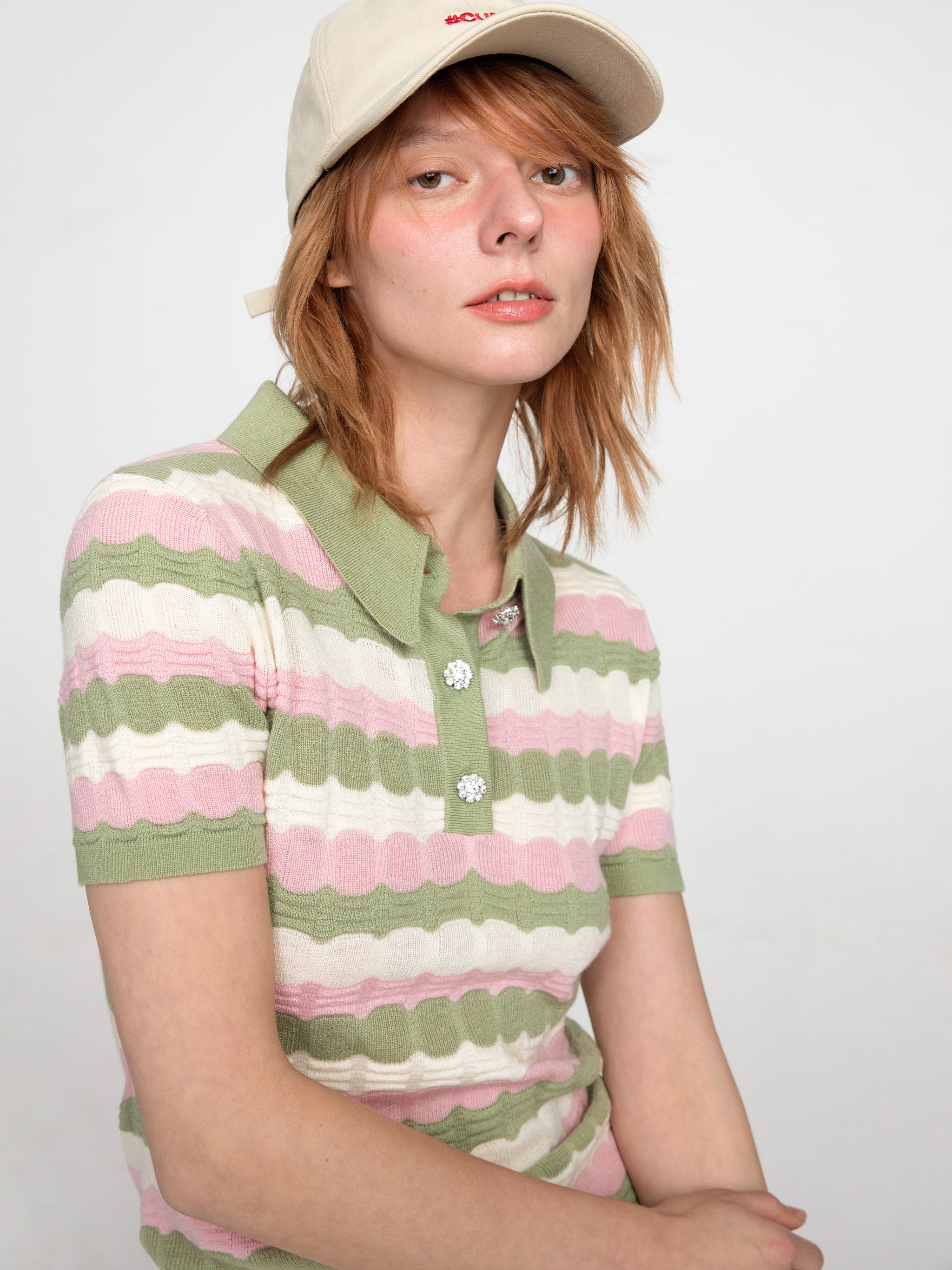 Polo Short Sleeve Striped Knit Dress-2