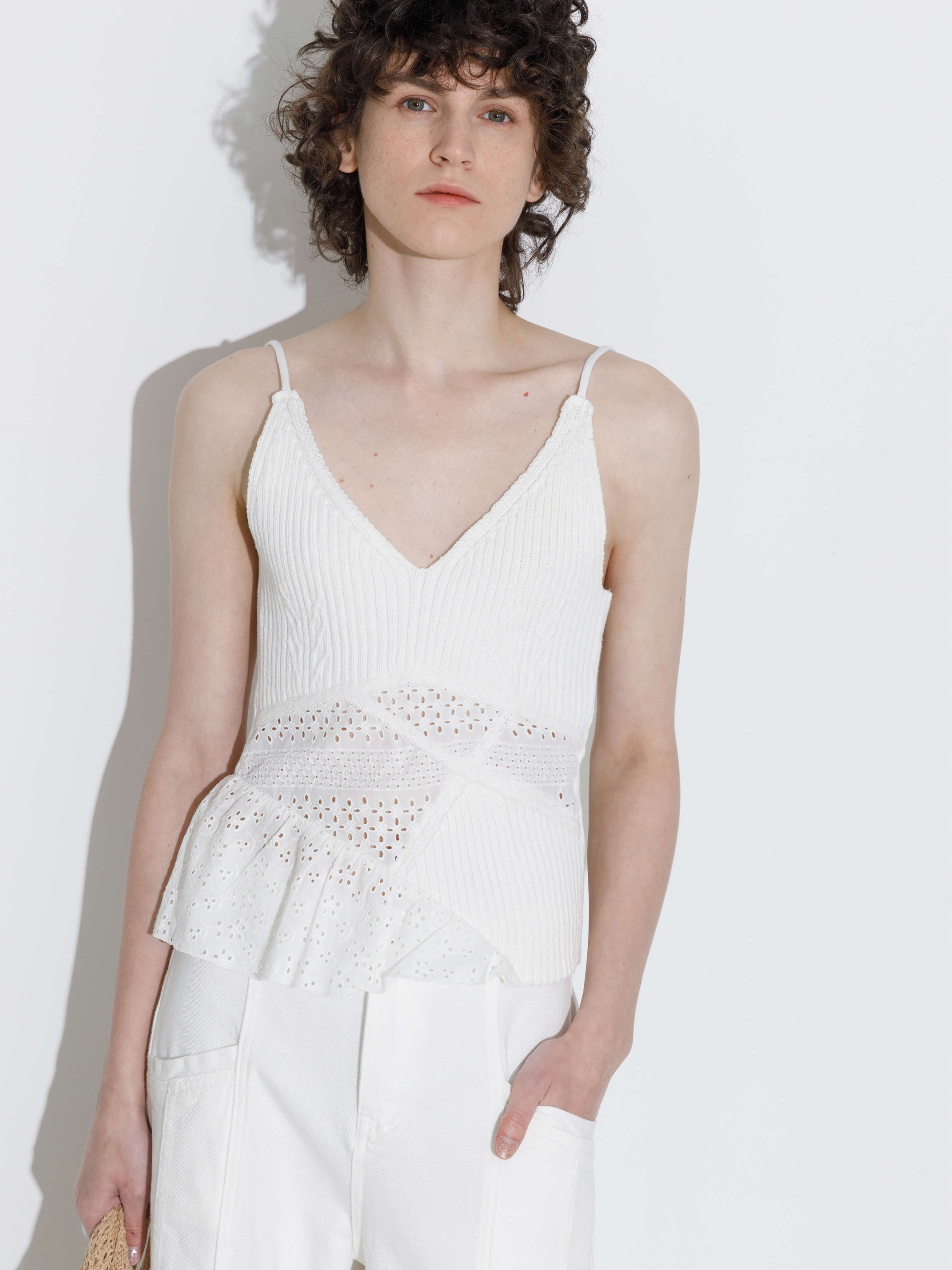 100% Cotton Lace-Detail Knitted Cami Top-2