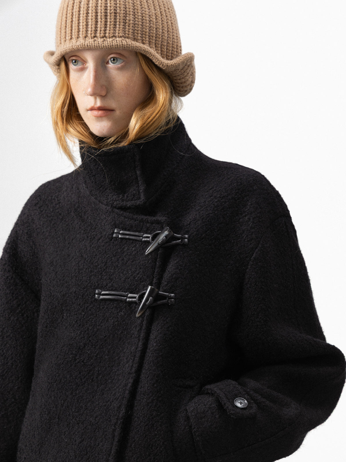 CUBIC Asymmetric Toggle Cropped Wool Coat-2