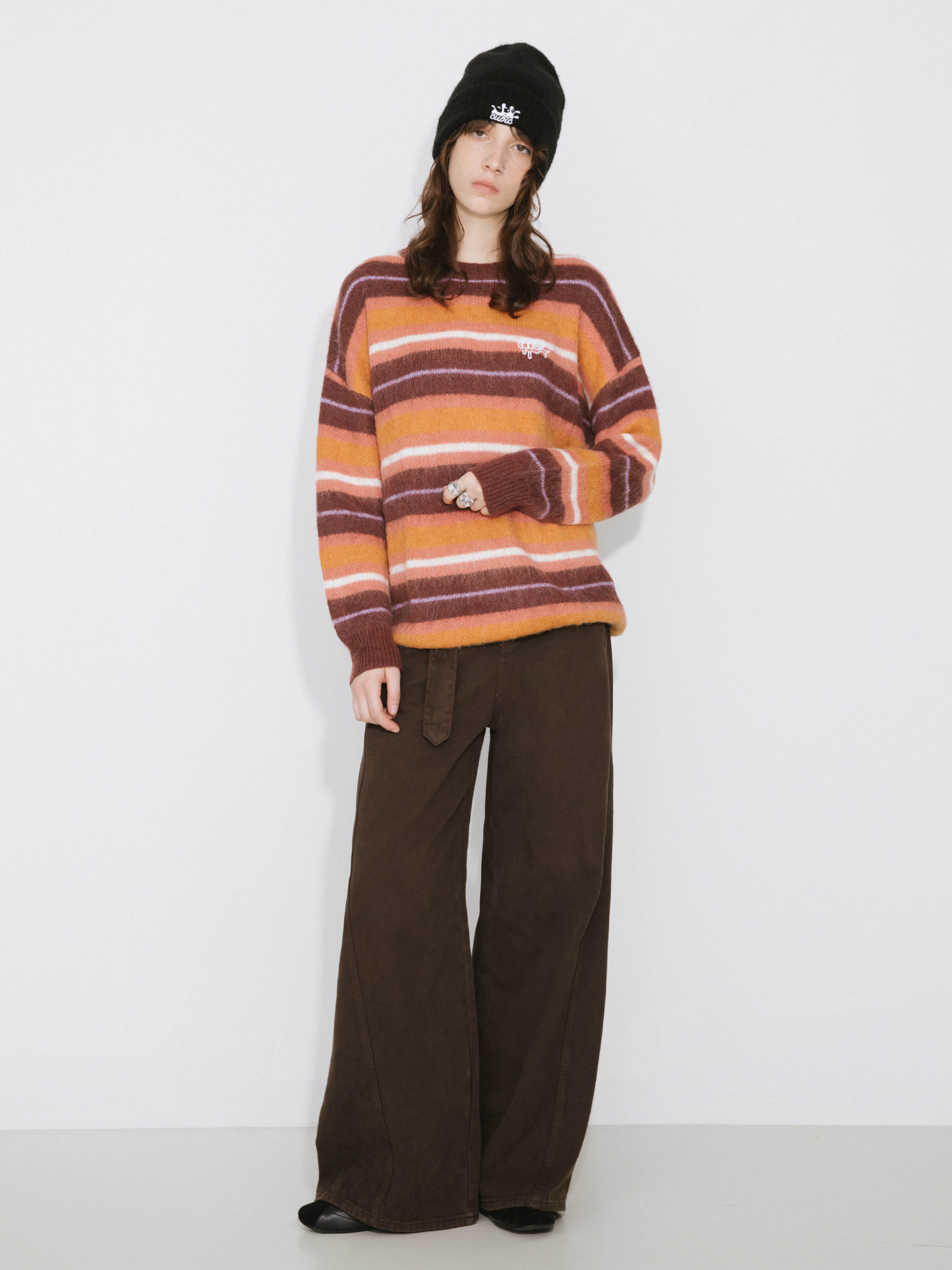 Fluffy Striped Oversized Knit Sweater-2