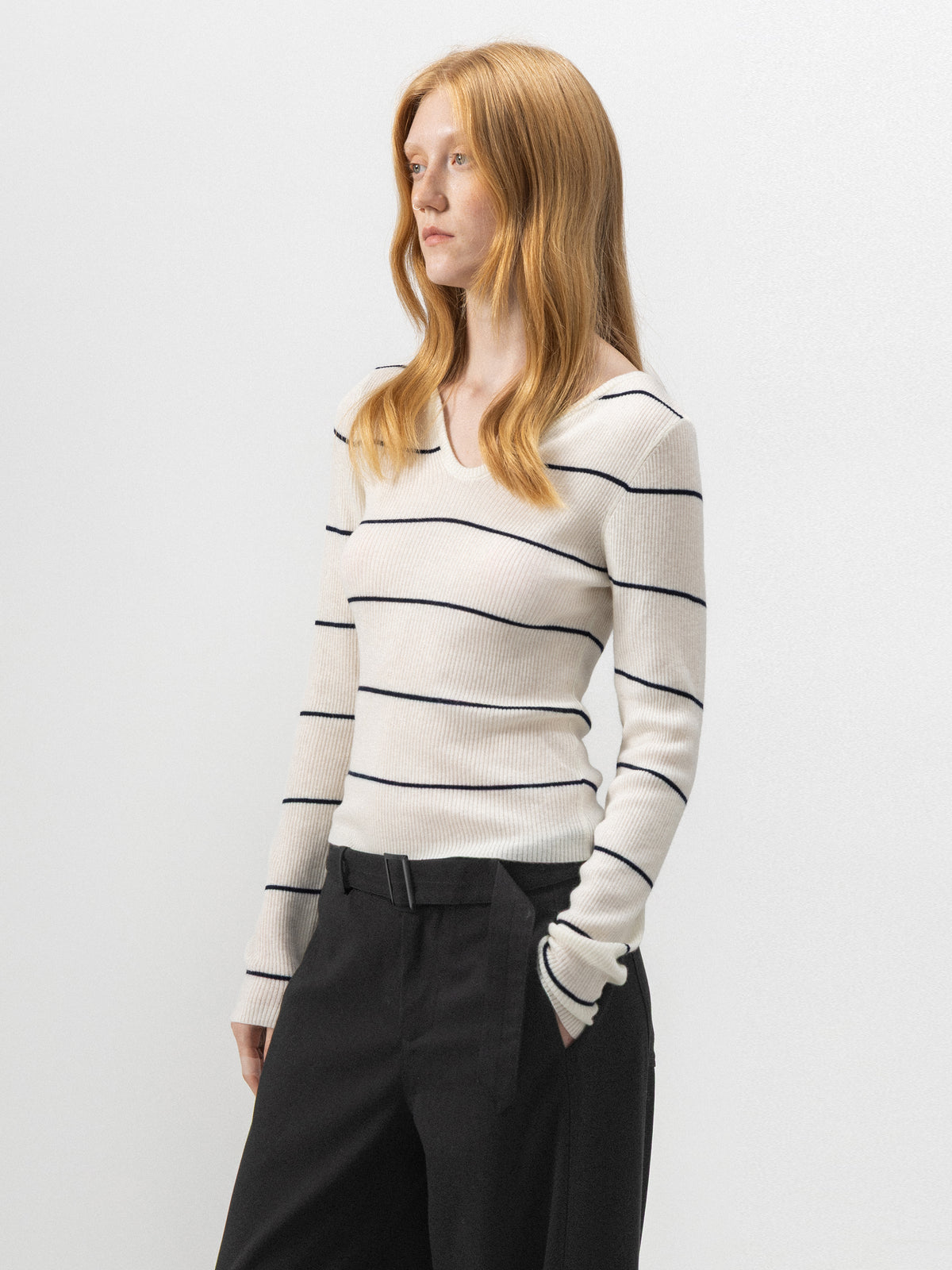 CUBIC Striped Scoop-Neck Fitted Top-2