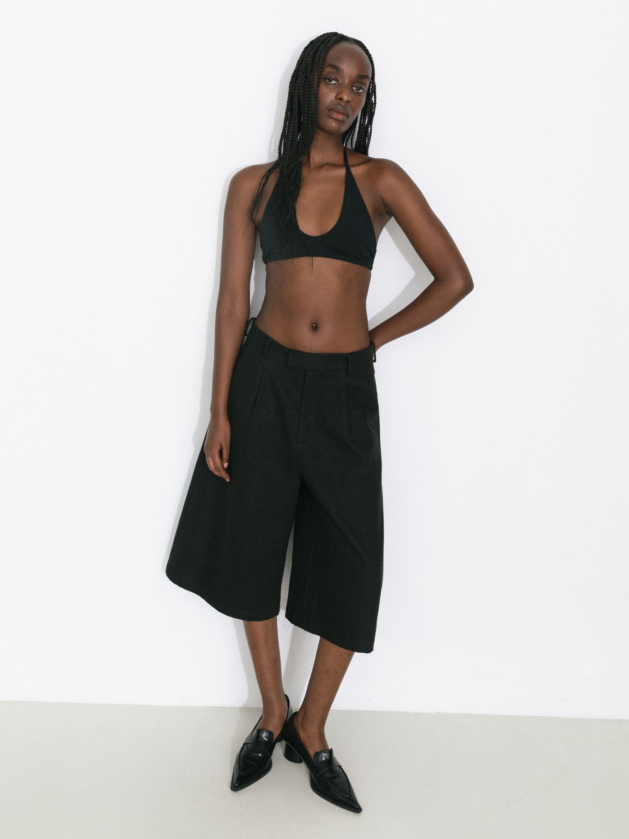 Casual A-Line Wide-Leg Cropped Blazer Pants-2