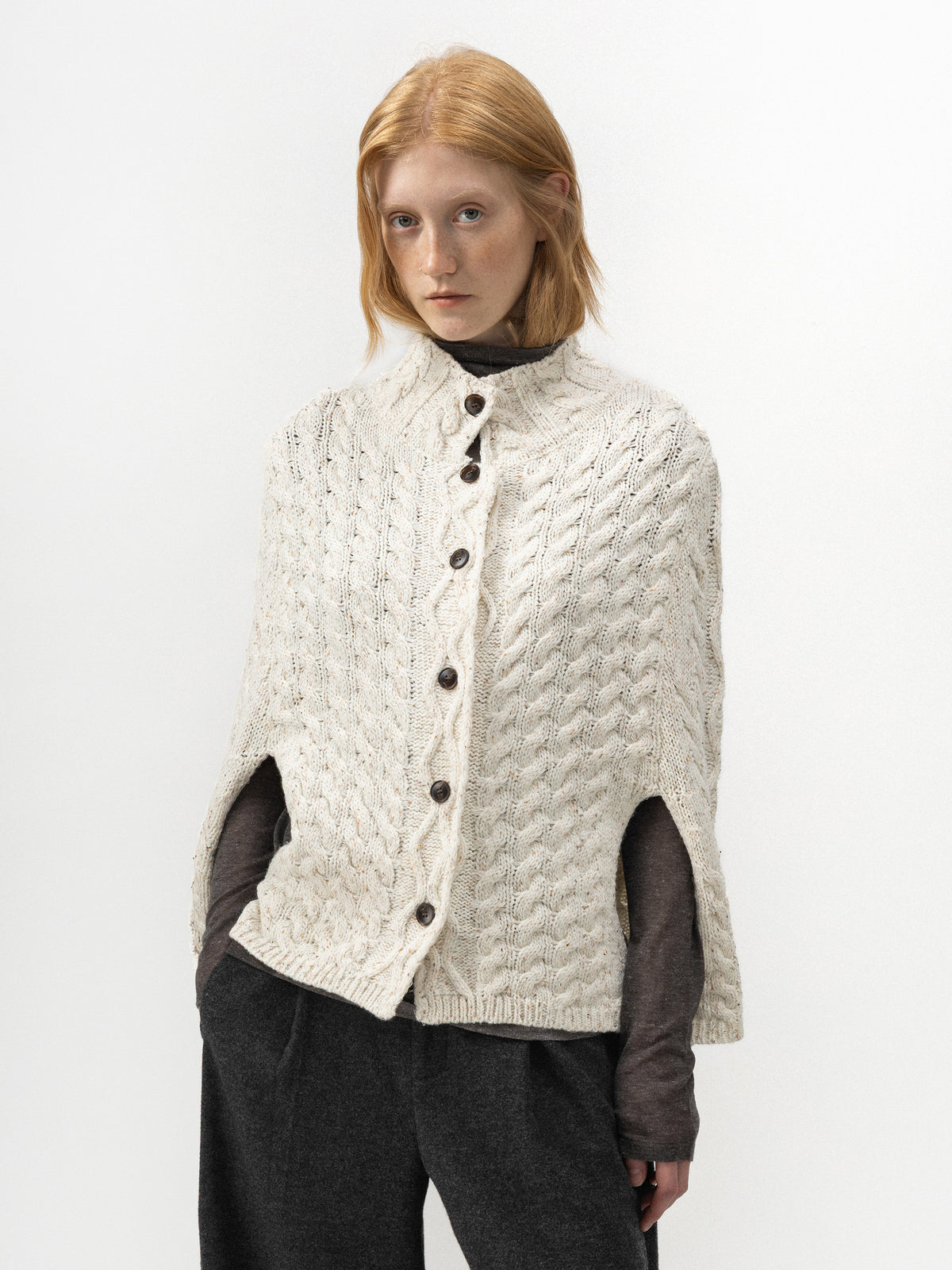 CUBIC Cable-Knit Button-Up Cape-3