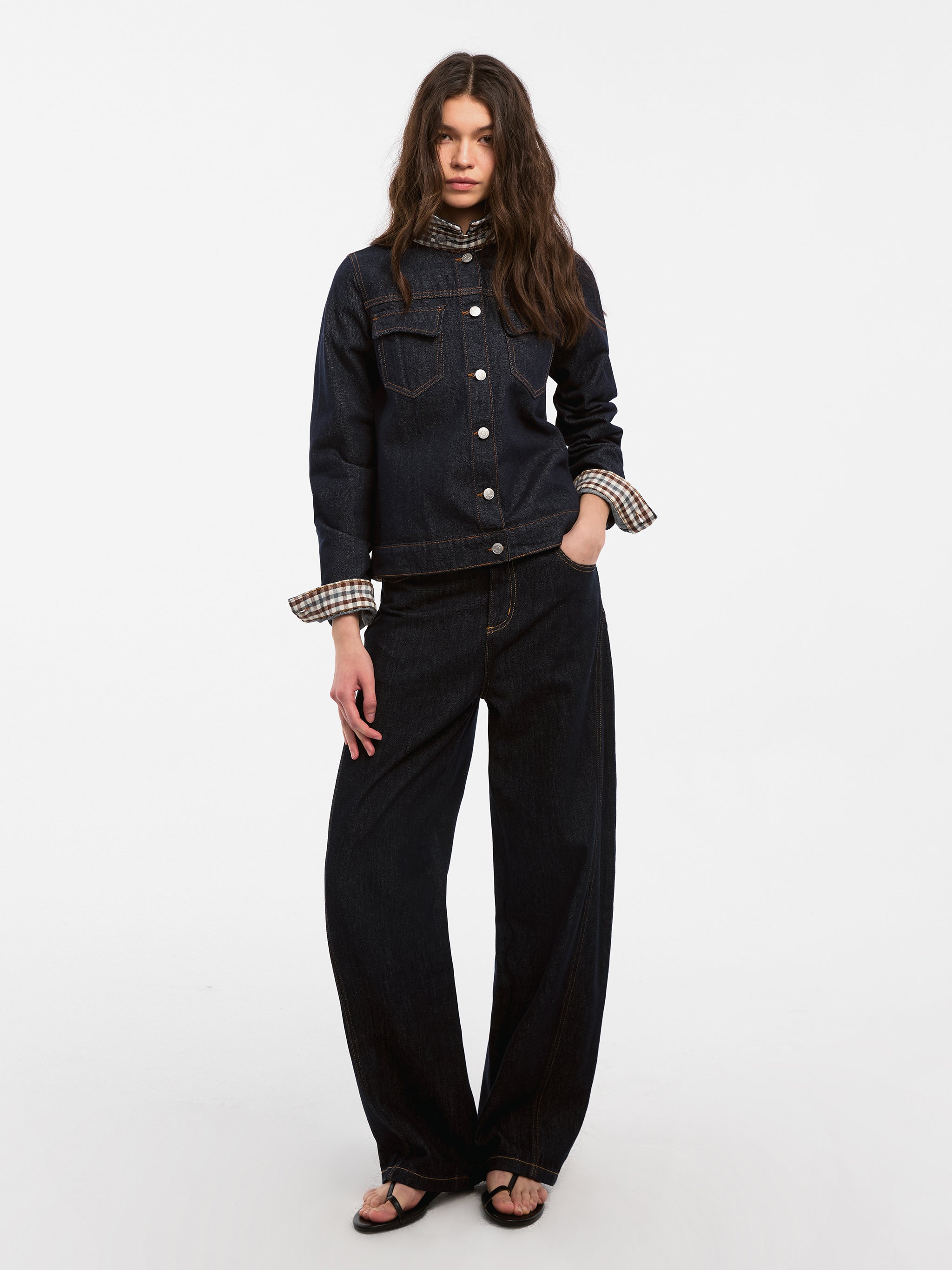 Color-Block High-Neck Denim Jacket-2