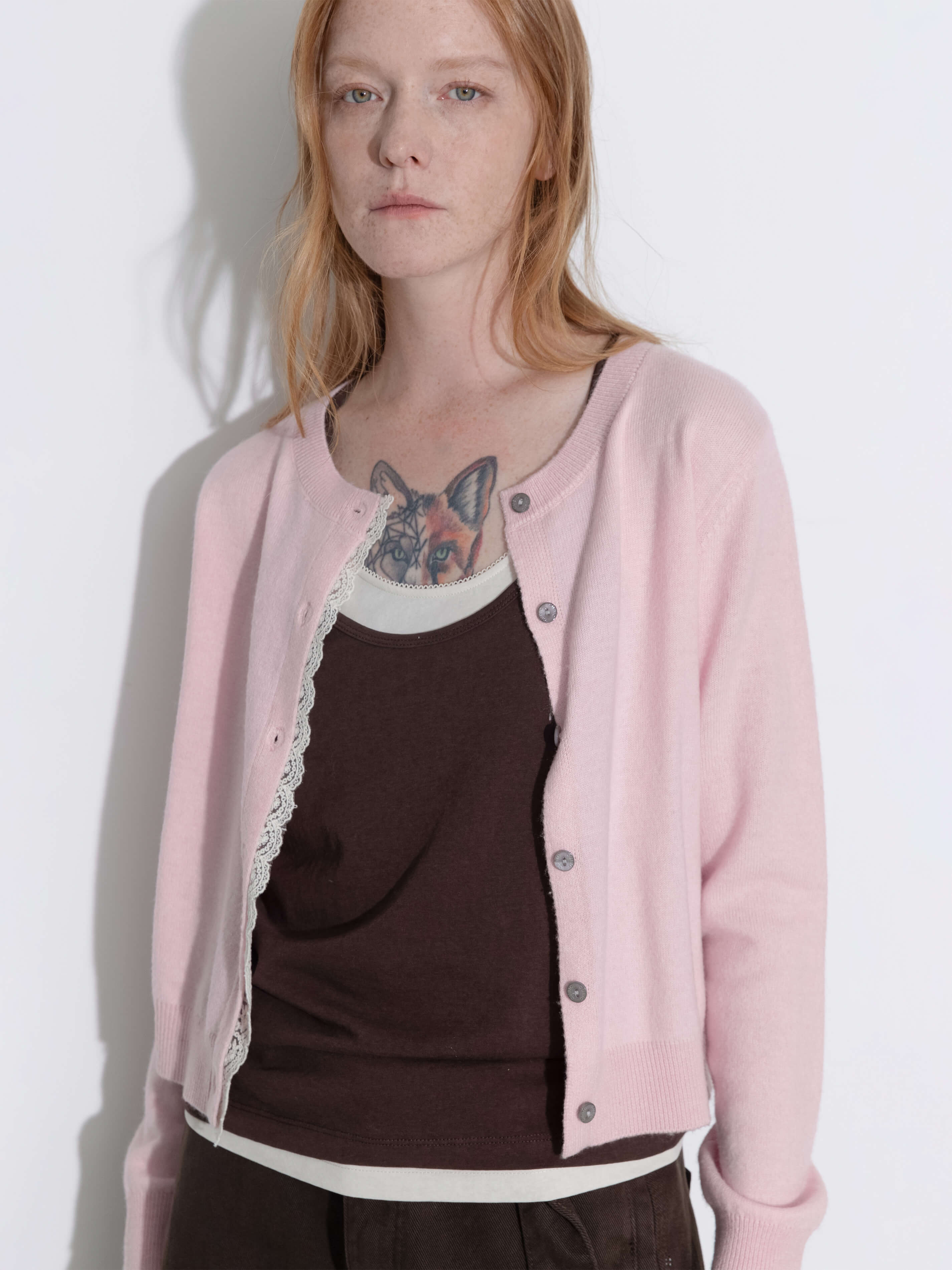 Lace Trim Knit Wool Cardigan-2