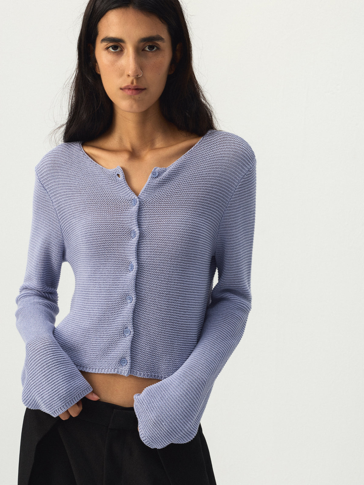 CUBIC Scoop Neck Button Knit Cardigan-2