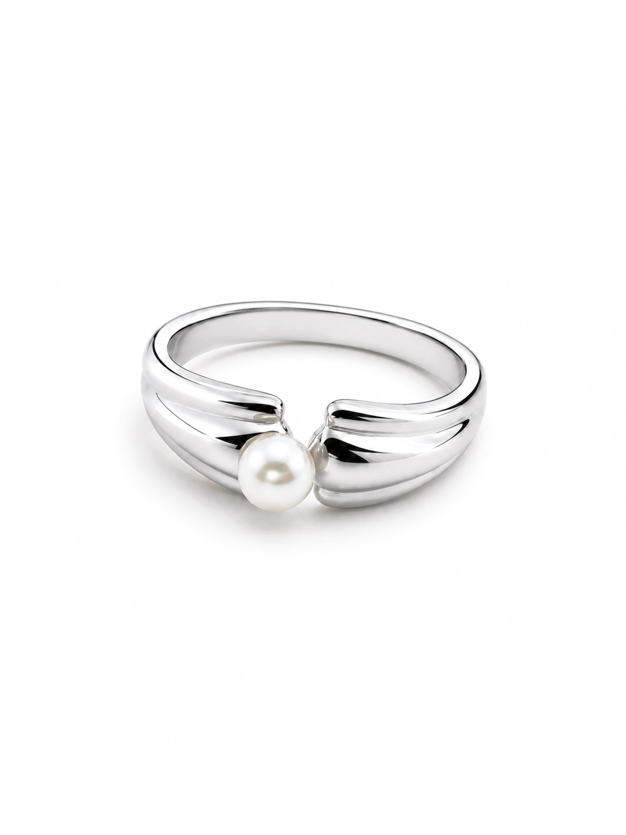 Bud Pearl Open Silver Ring-2