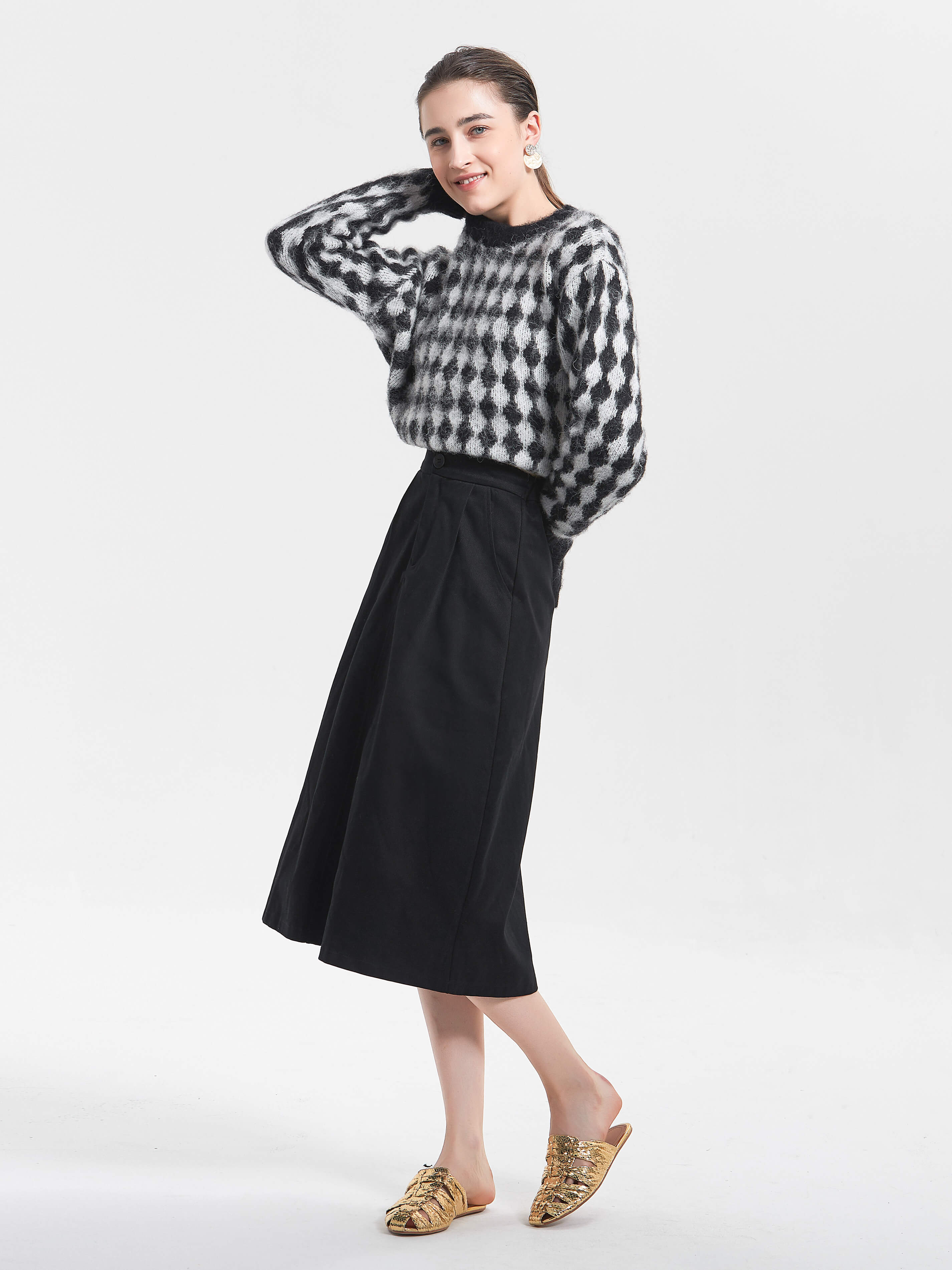 Black High Waist Pleated Dress-2