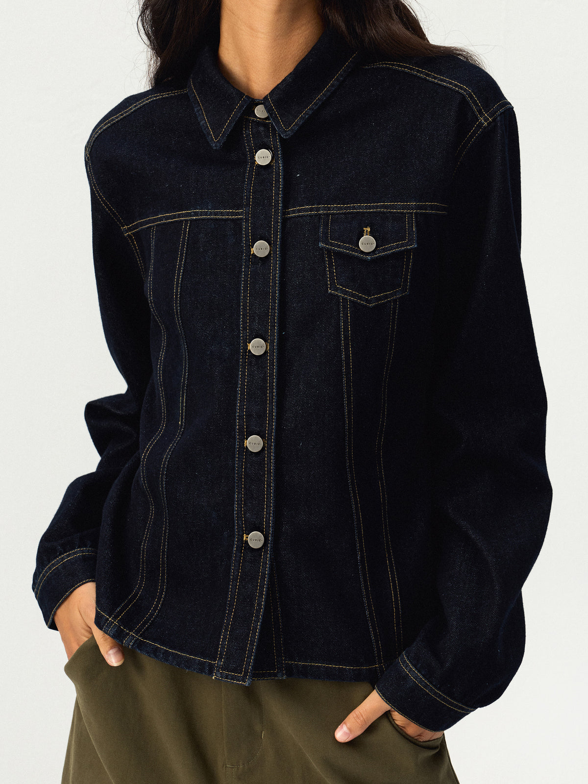 CUBIC Fitted Denim Button-Up Jacket-2