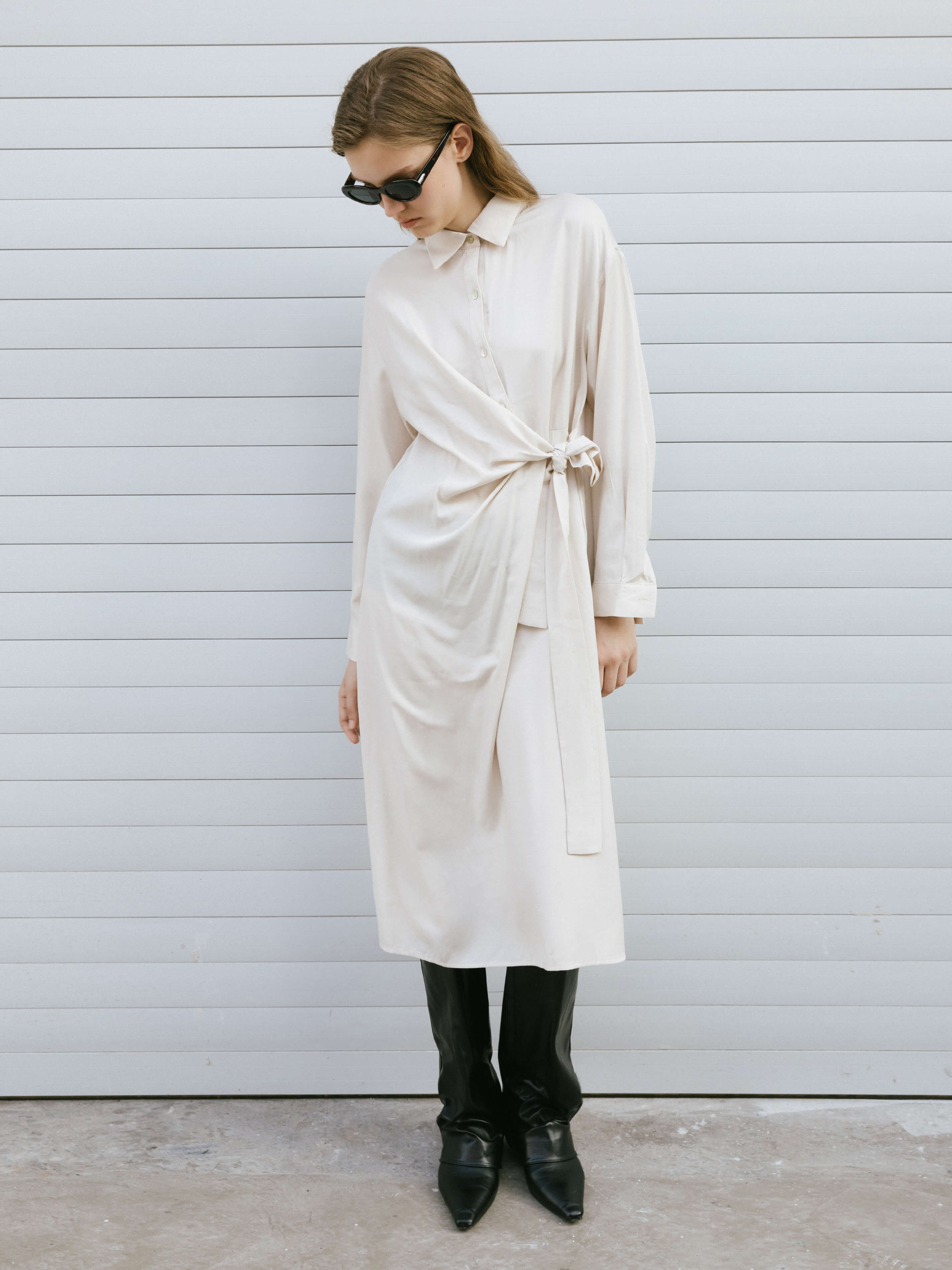 Beige Knotted Midi Dress-2