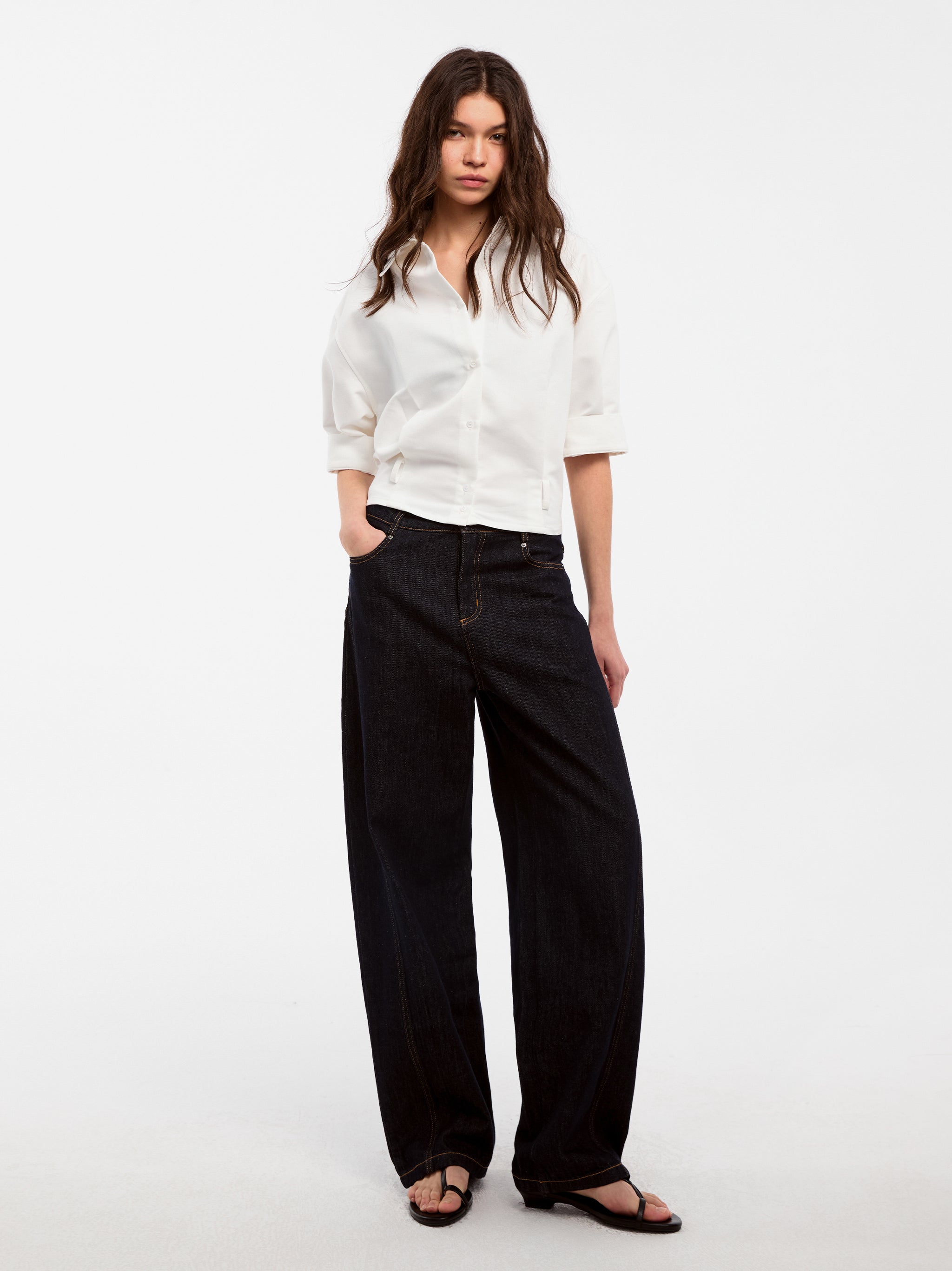 CUBIC Waist-Cinching Cropped Shirt-2