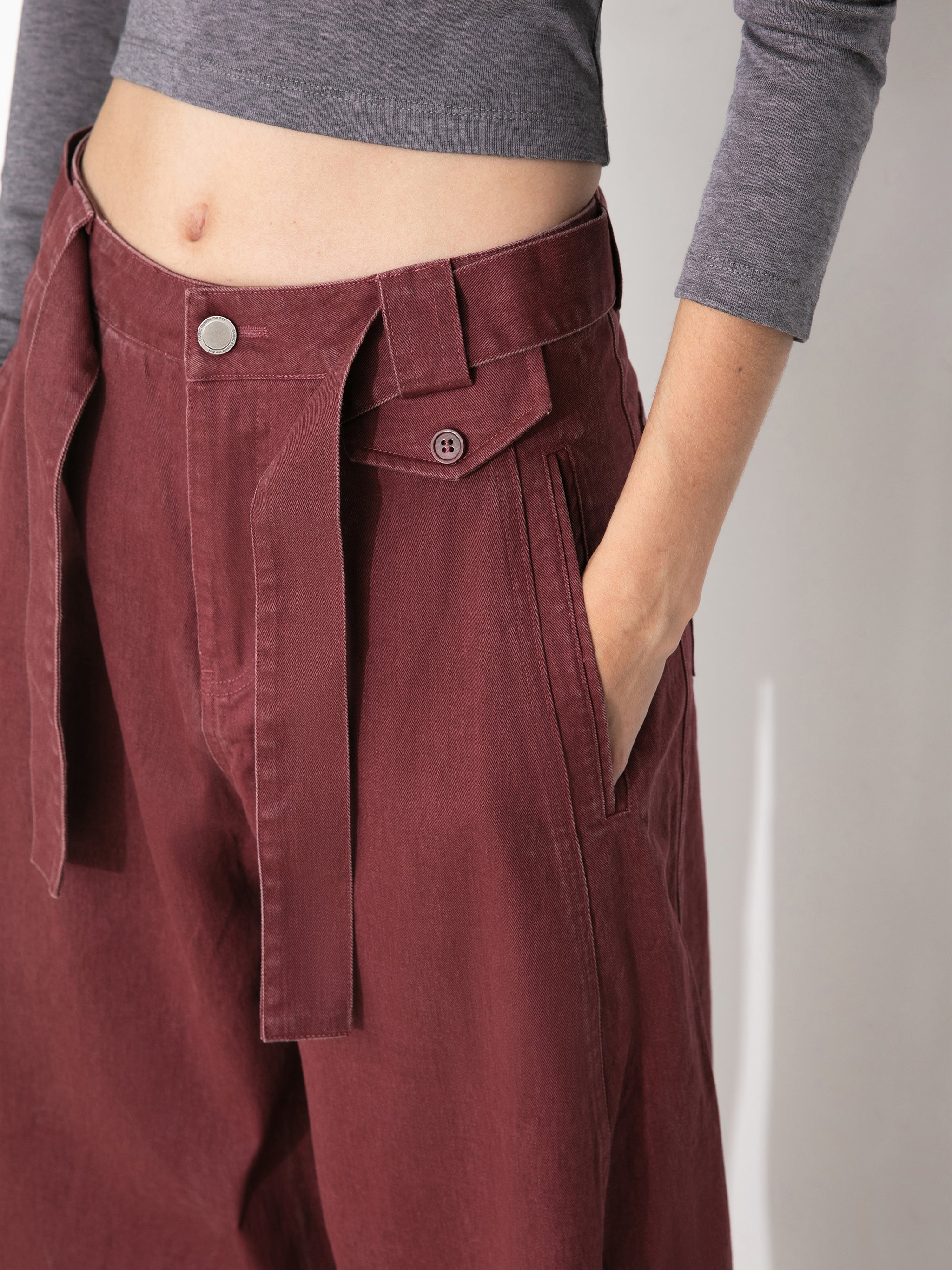 Wide Belted Tapered-Leg Denim Trousers-2
