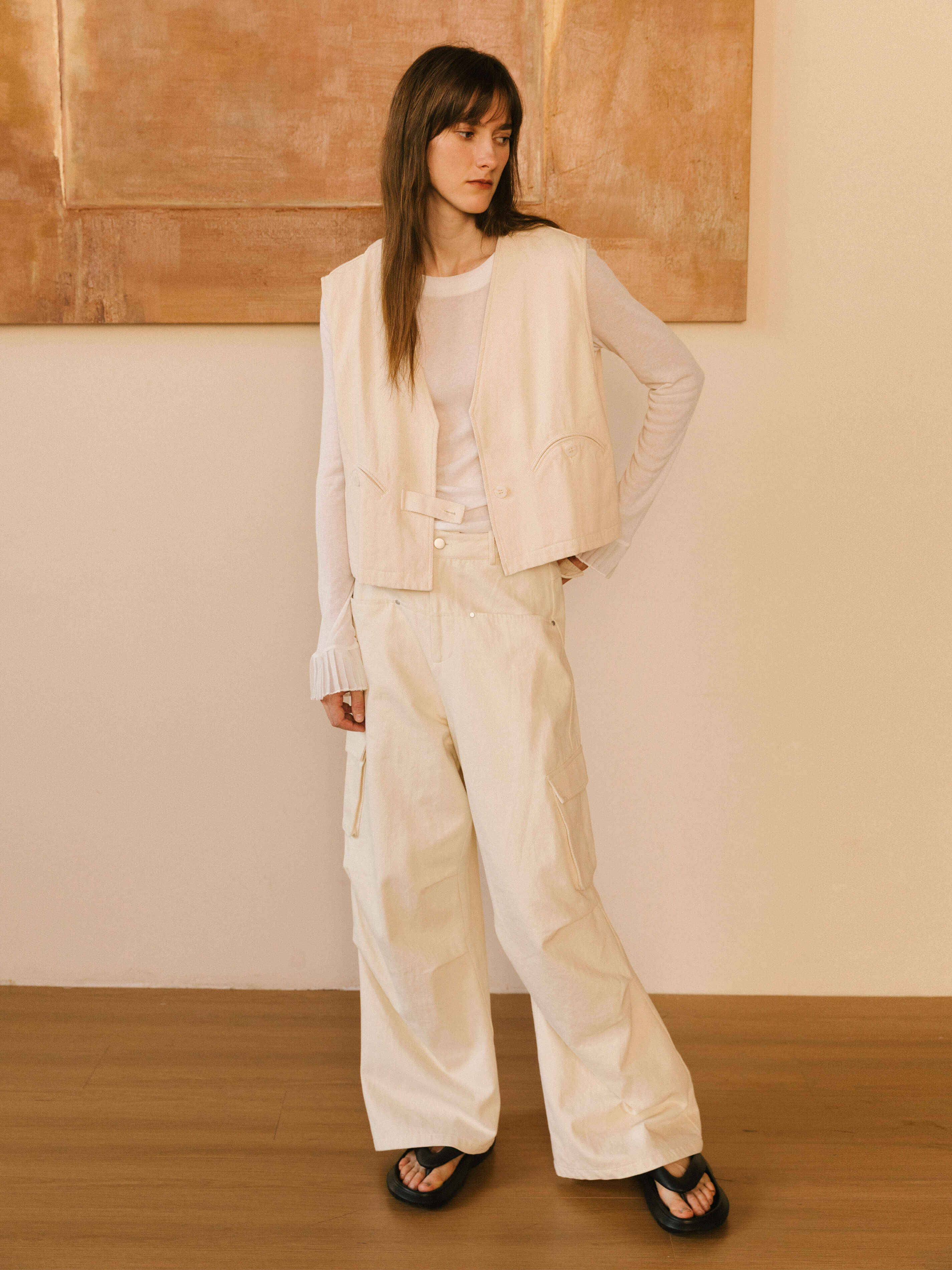 Cropped Double Breasted Twill Waistcoat-2