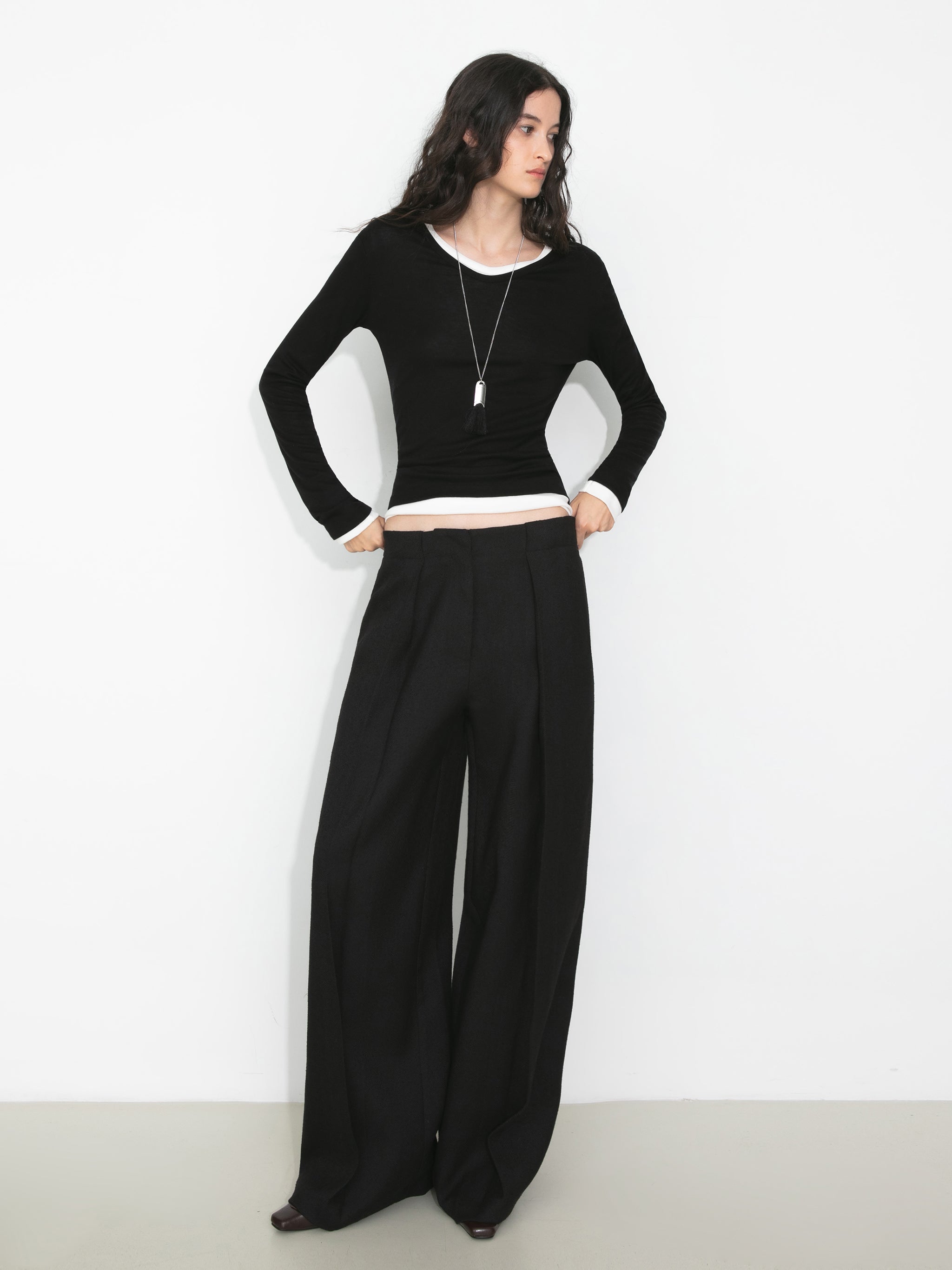 Draped Pleated Wide-Leg Pants-2
