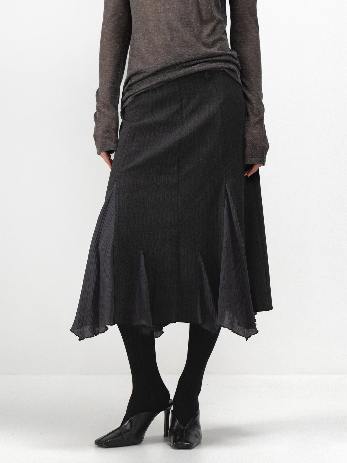 CUBIC High Waist Pinstripe Panelled A-Line Skirt-2