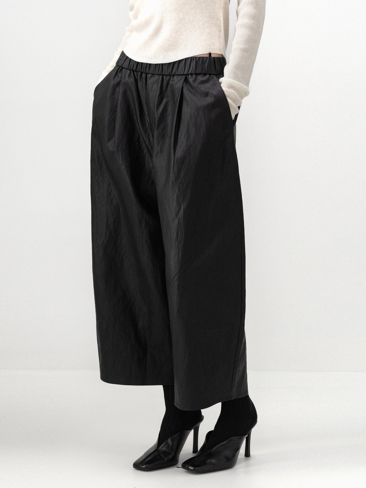 CUBIC High-Waisted Faux Leather Cropped Trousers-2