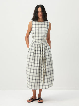 CUBIC Cotton Check Belted Sleeveless Midi Skirt