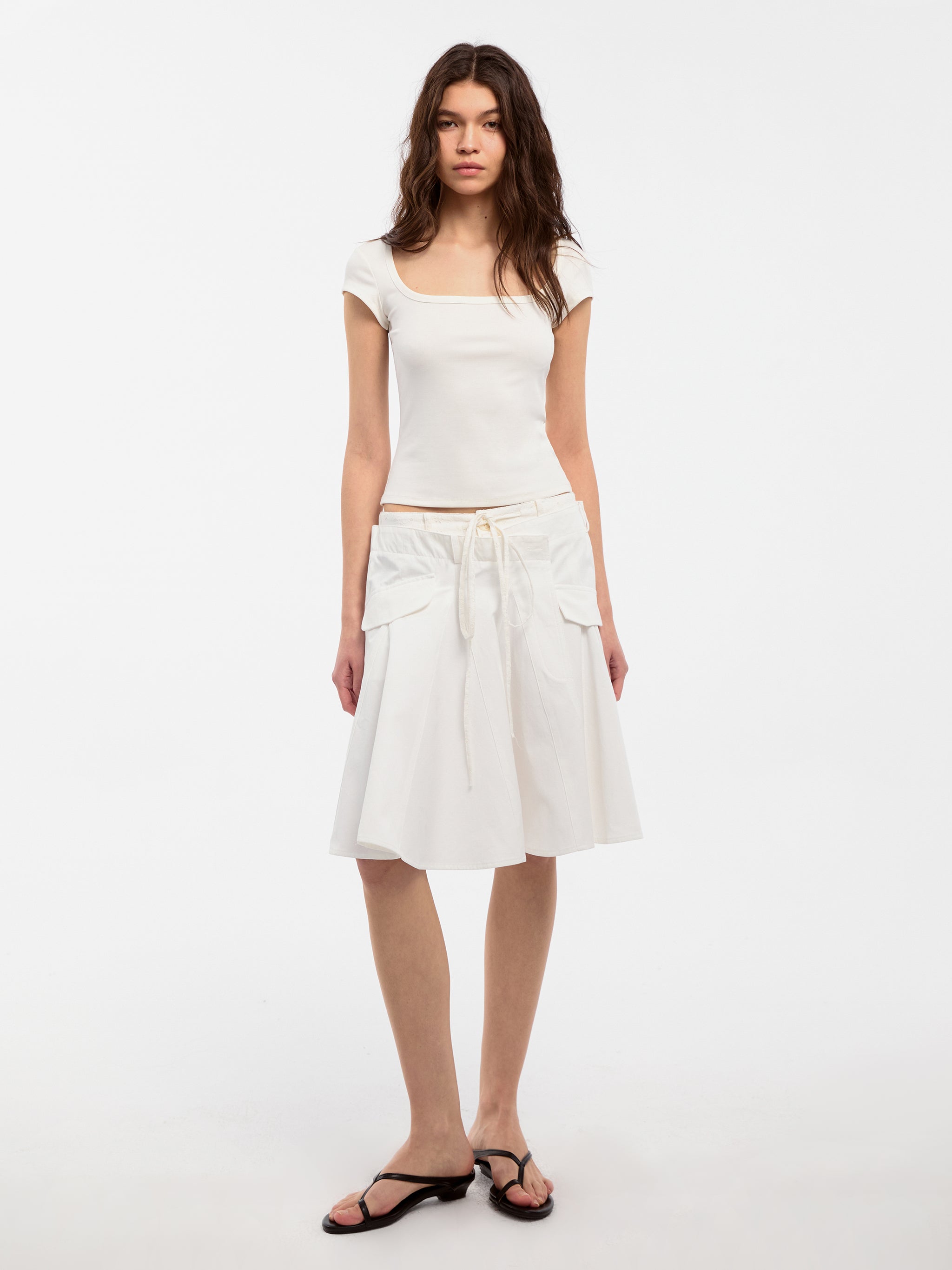 CUBIC Lace-Trimmed Drawstring Midi Skirt-2
