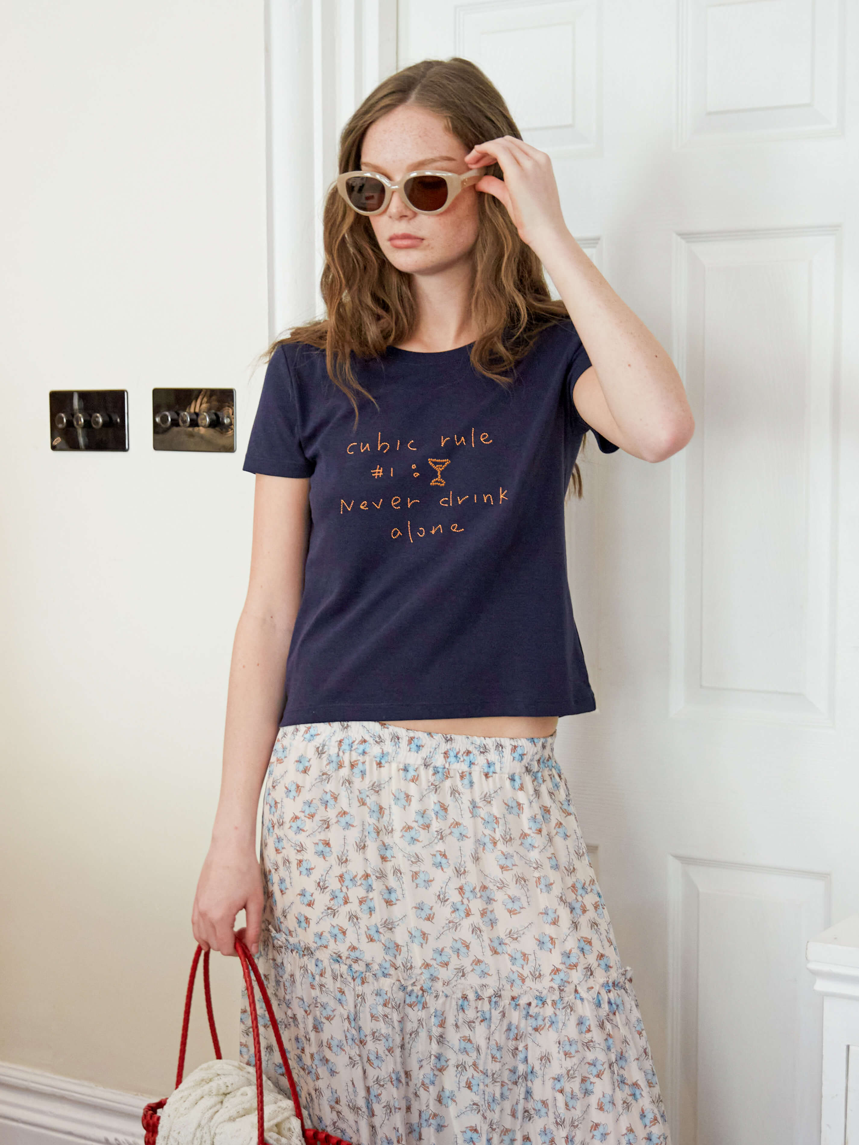 Cropped Letter Embroidered T-shirt-4