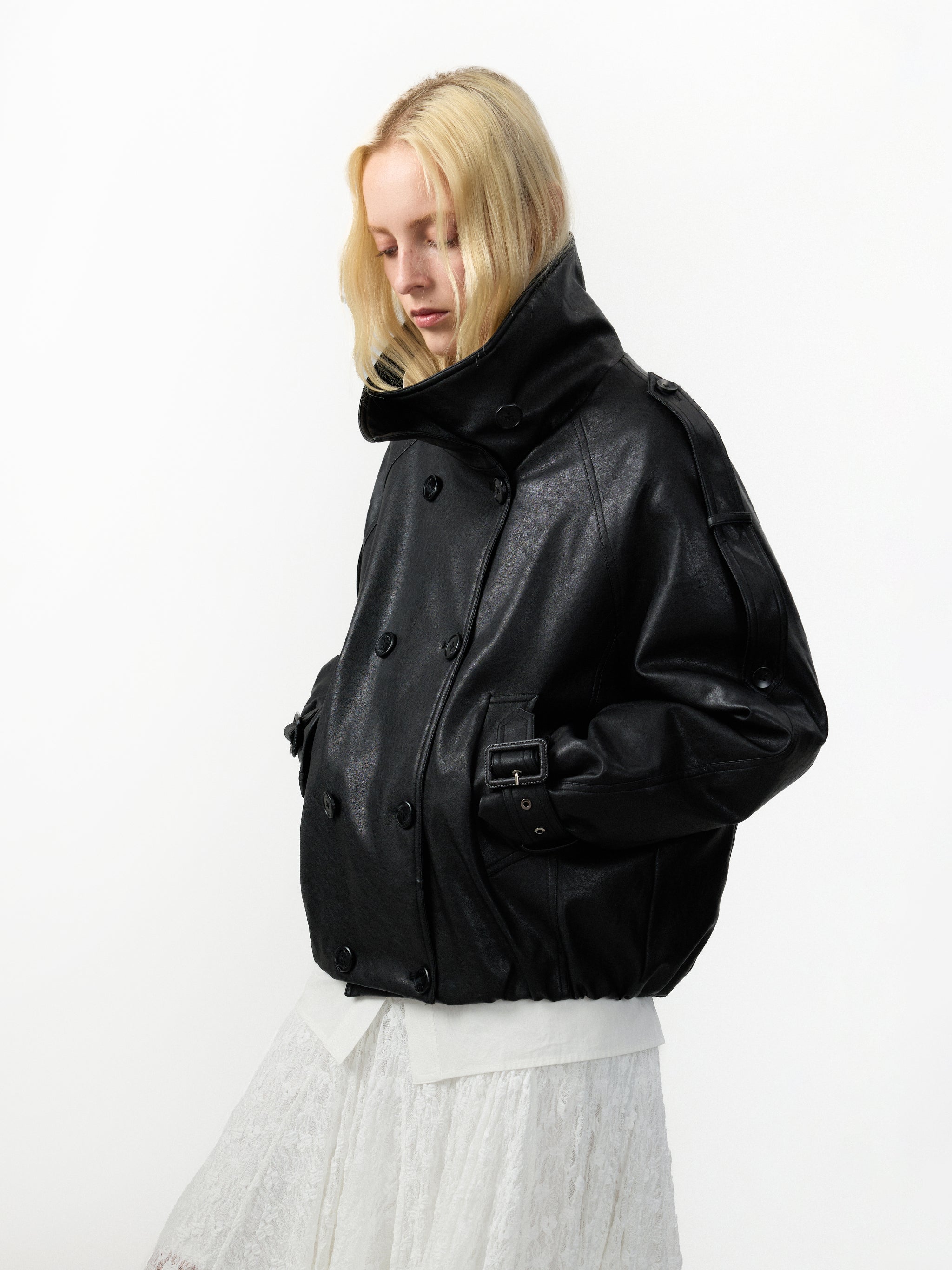 CUBIC Faux Leather Down Jacket-2