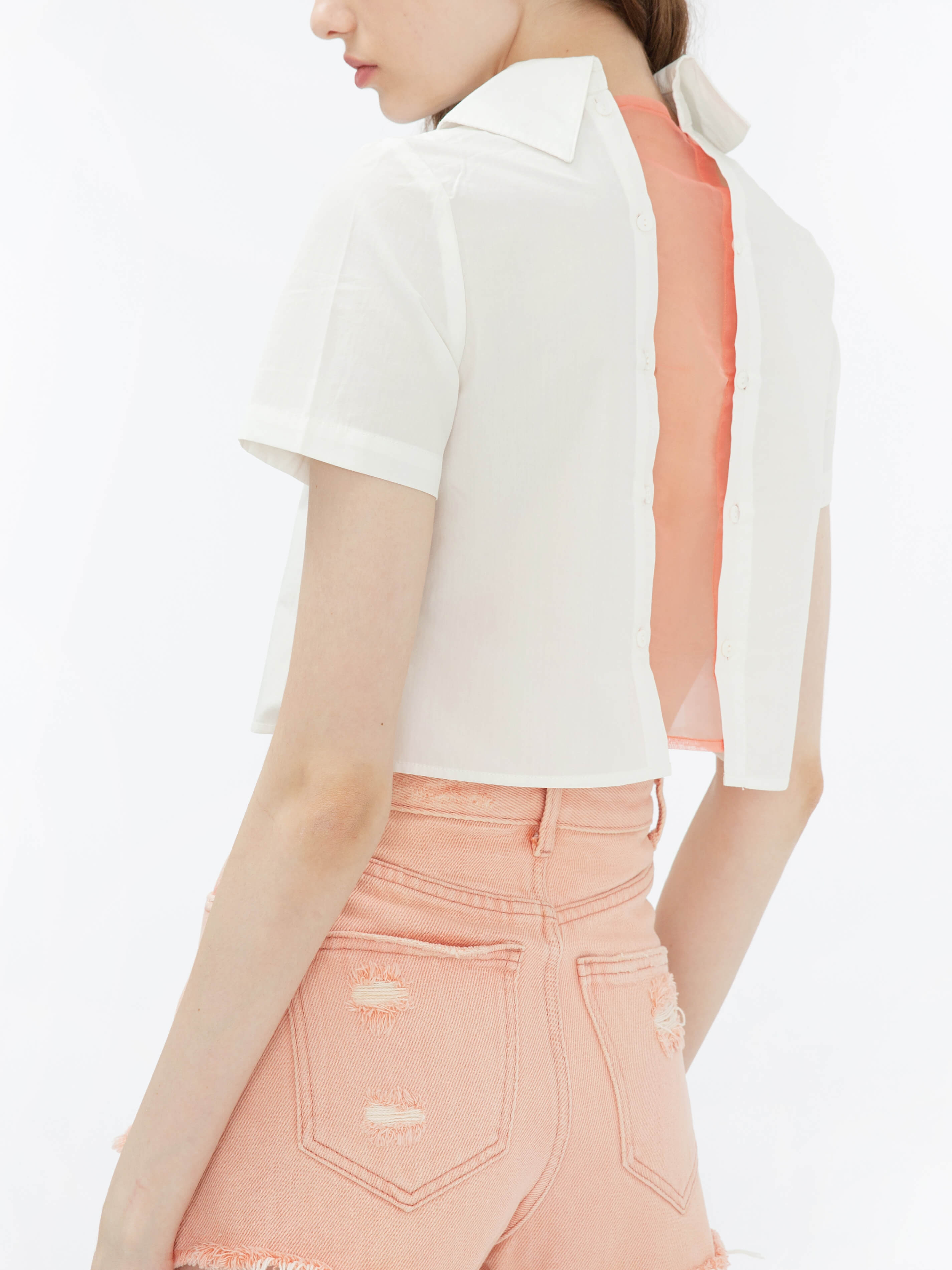 Cropped Shirt with Sheer Red Back-3