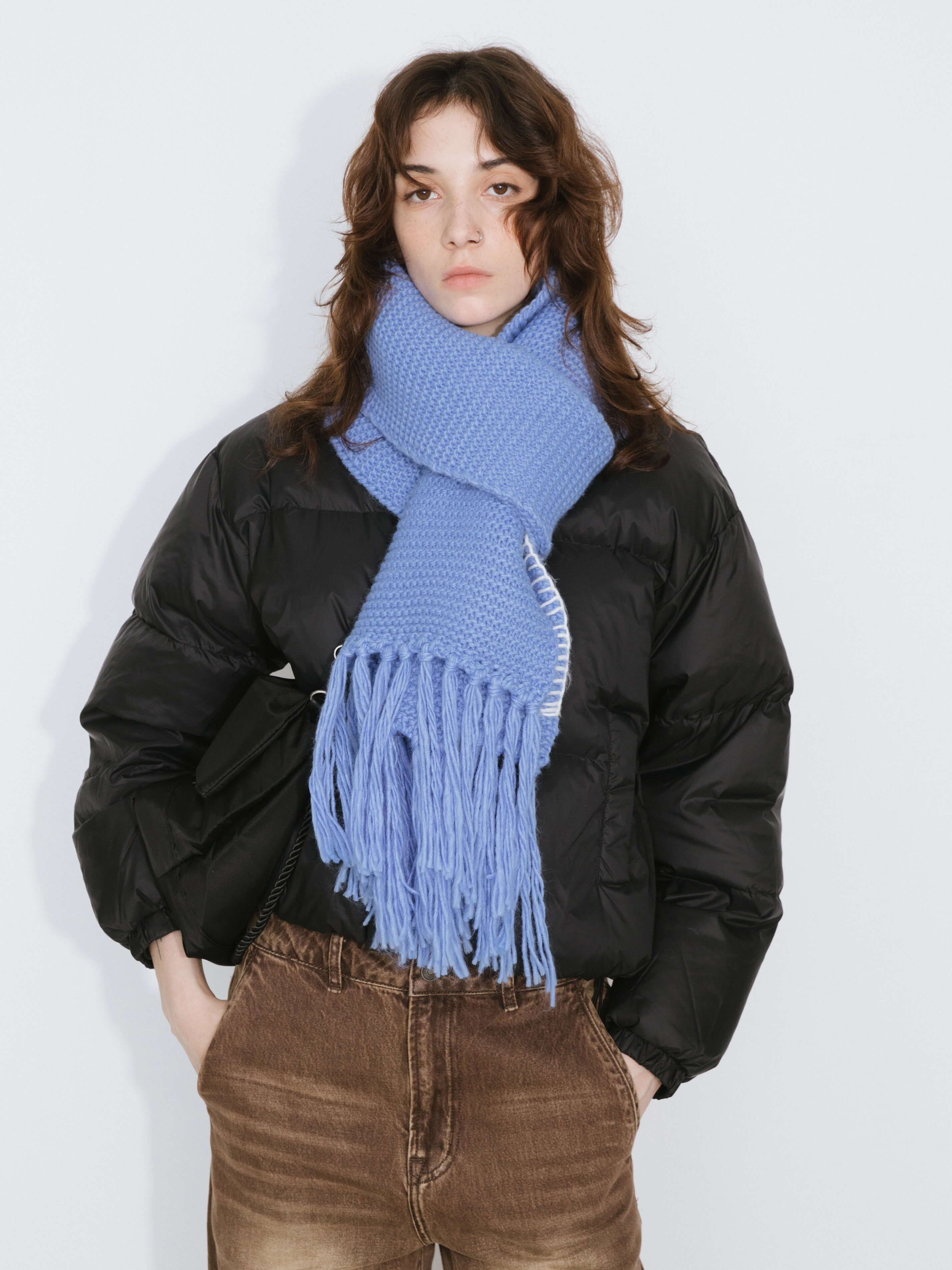 Fringed Long Scarf with Wool Blend-9