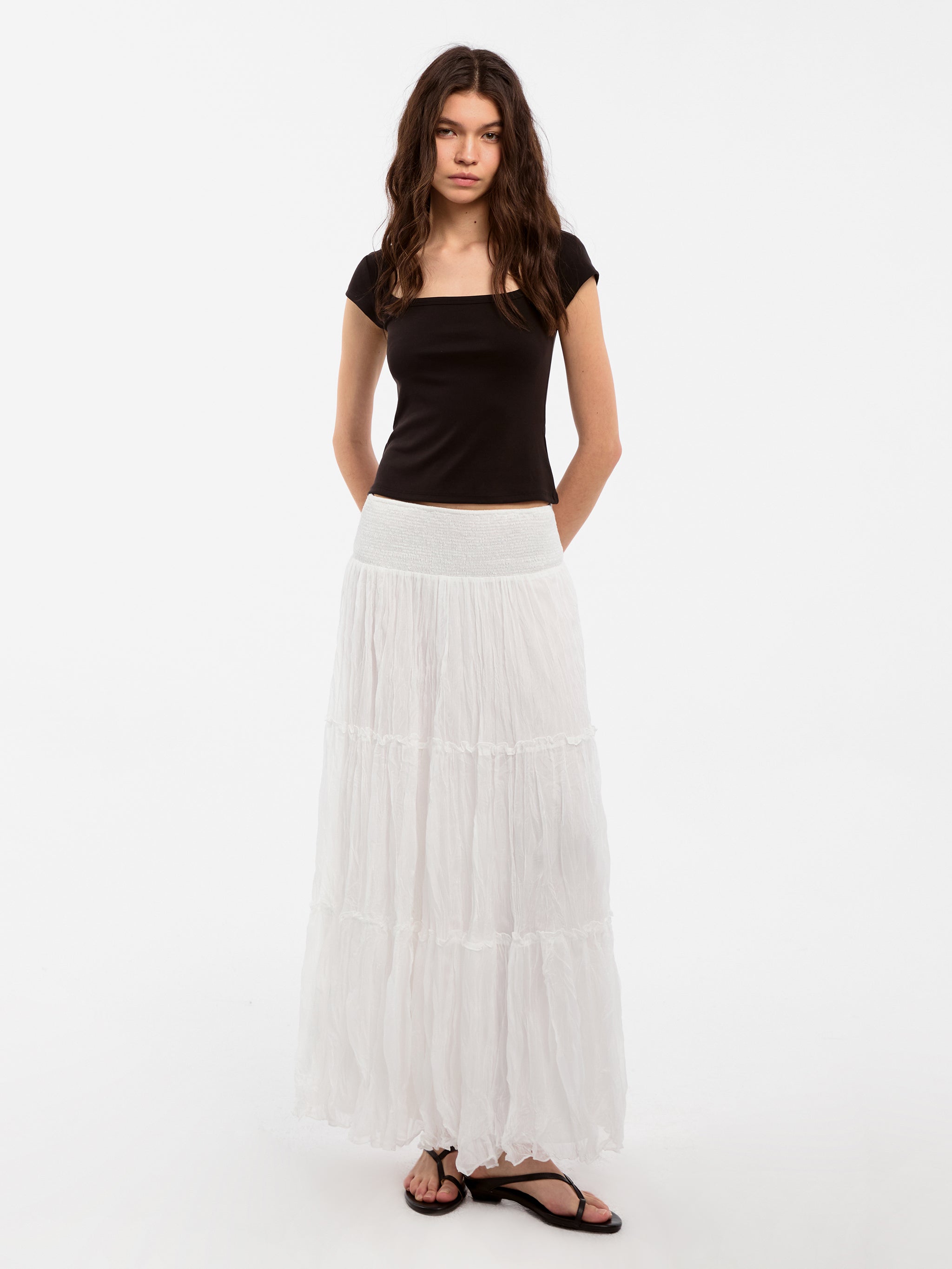 CUBIC Pleated and Gathered Design Tulle Skirt-2