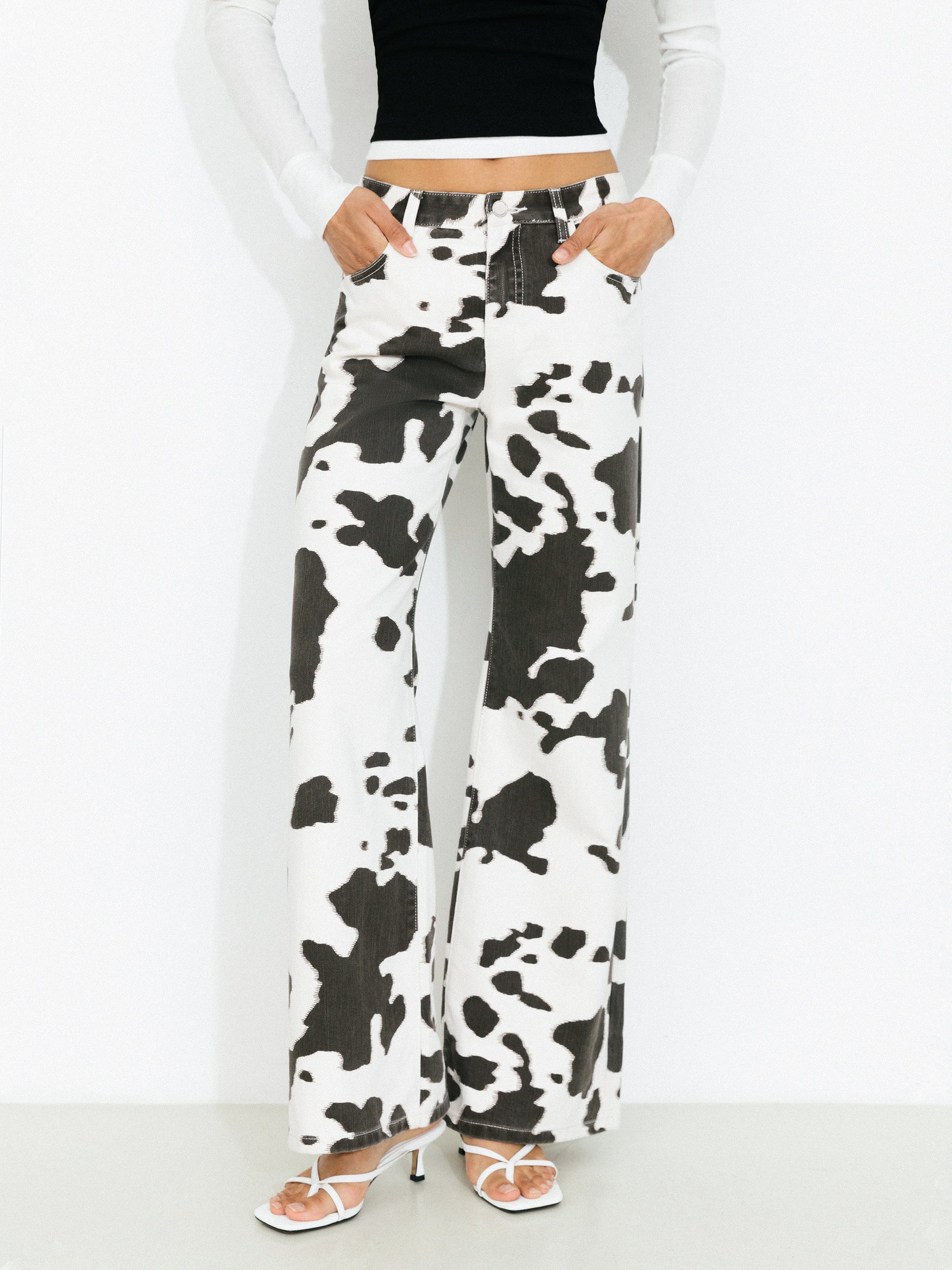 Cow Print Wide-Leg Trousers-2