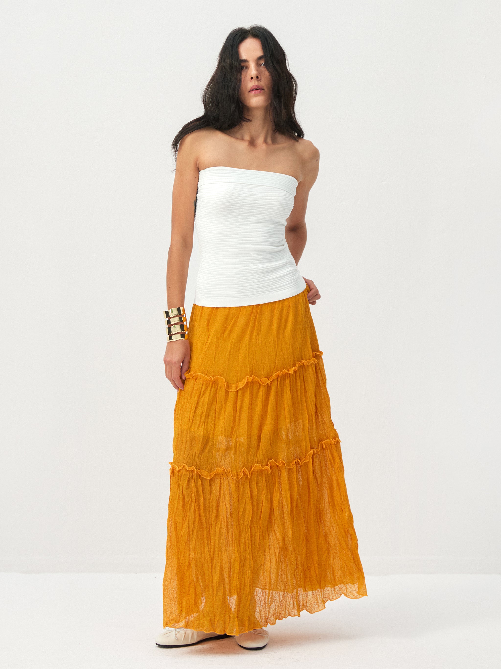 CUBIC Textured Tiered Ruffle Maxi Skirt-2