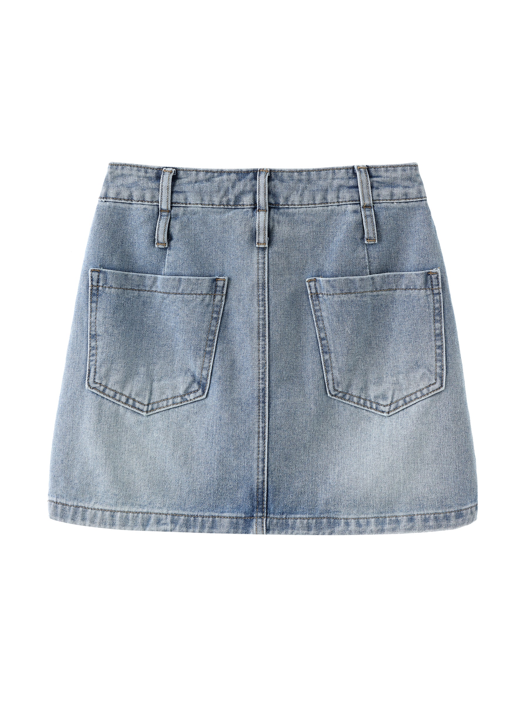 Light Blue Panelled Denim Mini Skirt-7