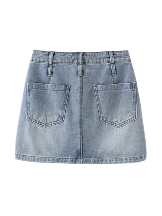 Light Blue Panelled Denim Mini Skirt