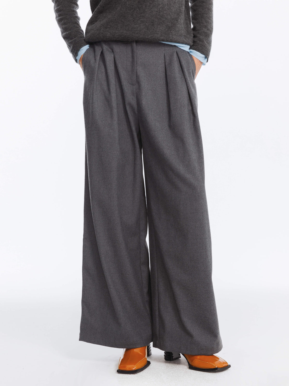 Wide Leg Double Pleated Trousers-2