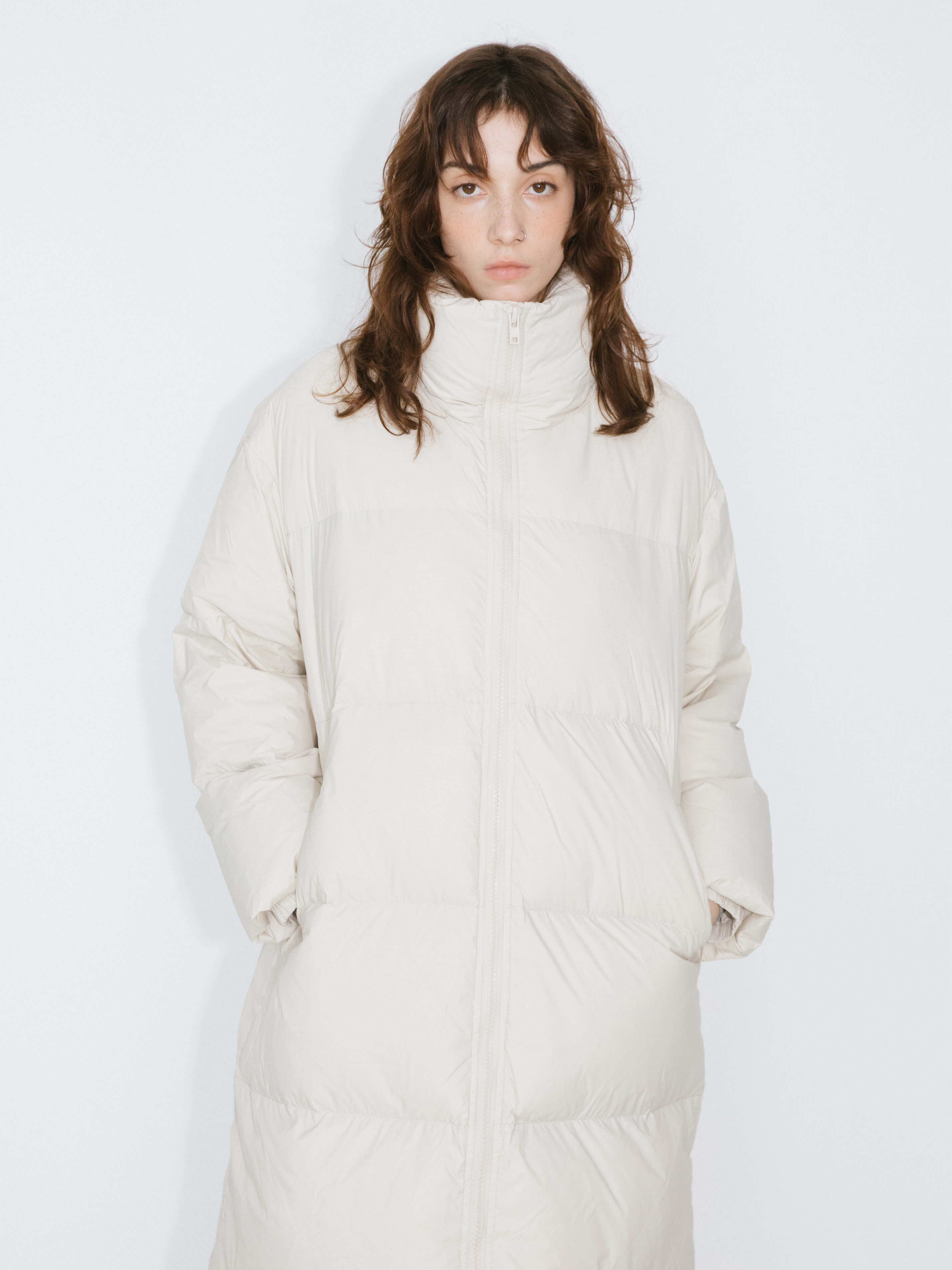 Long High Neck Zip Up Cocoon Down Coat-2